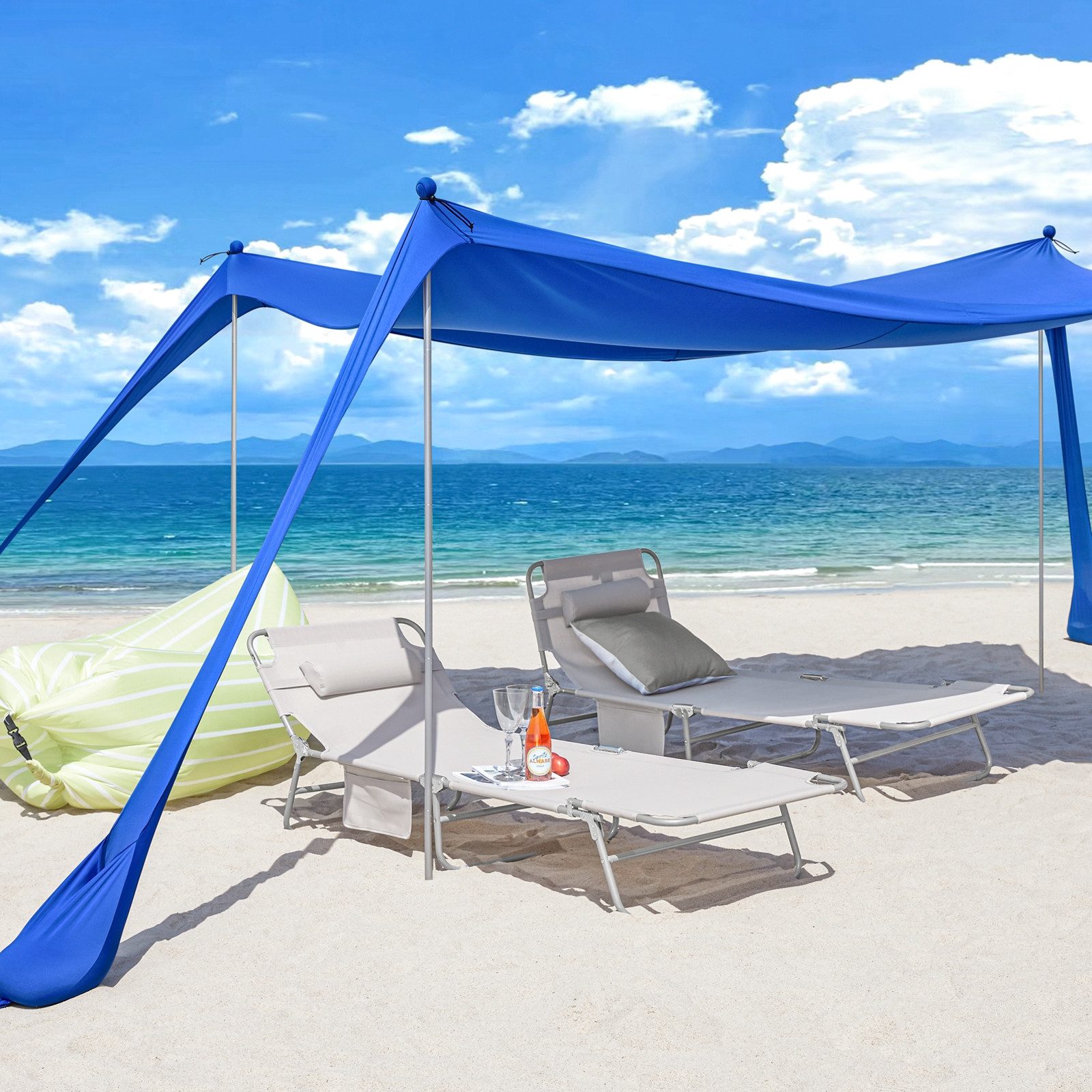 SoBuy Sonnensegel OZT02, Lycra Strandzelt Strandmuschel mit Alu-Stangen Sonnenschutz Tragbar