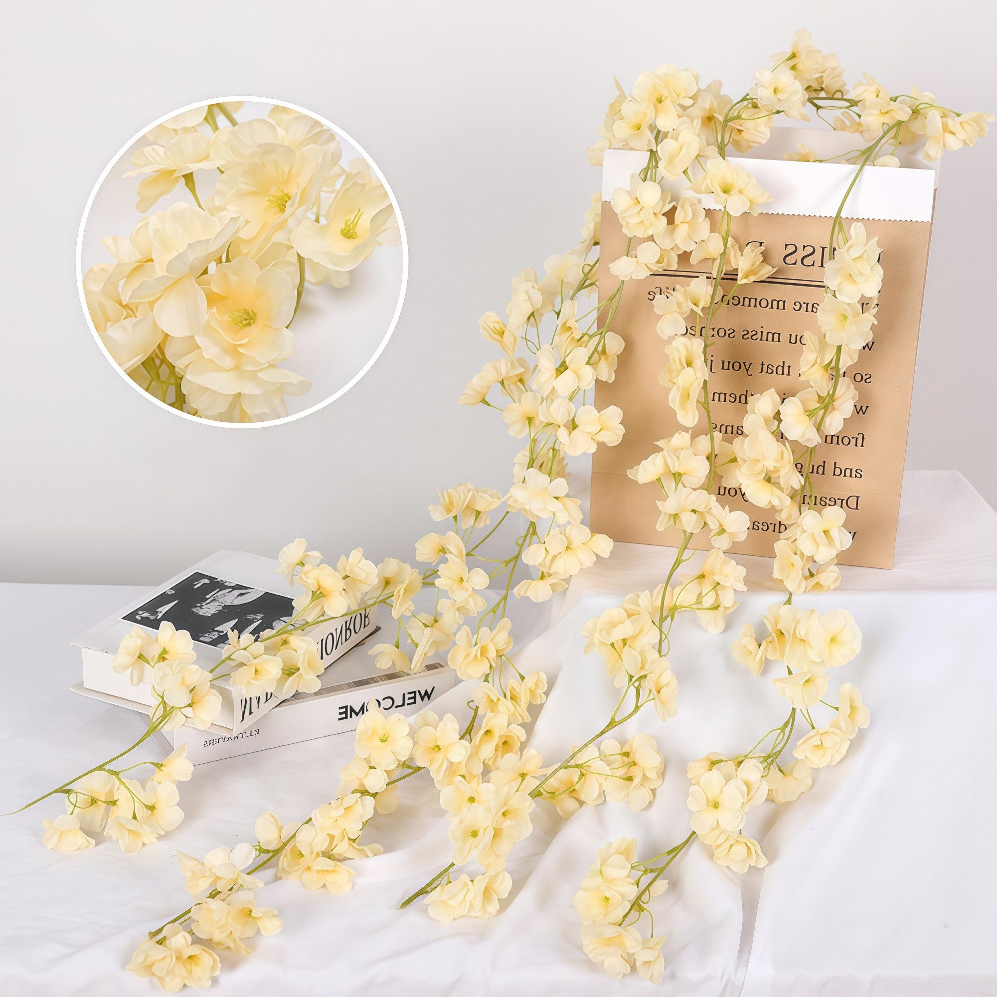 Kunstpflanze 3er Set künstliche Kirschblüten-Girlanden je 180 cm, FOUORTUNATE-BEE, Dekorative Blütengirlanden für Innen- & Außenbereiche – Bild 5 von 5