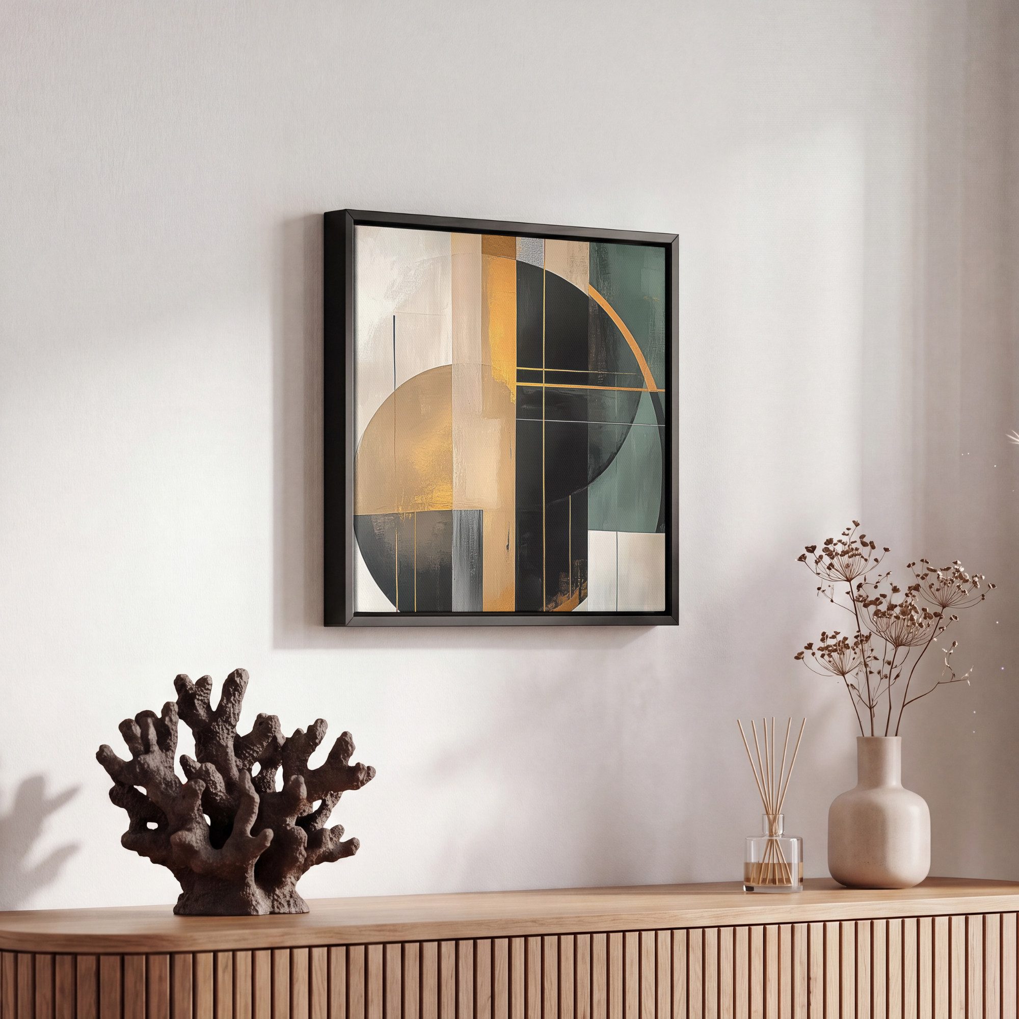 OneMillionCanvasses® Leinwandbild mit Rahmen - Abstrakt - Gold - Bronze - Grün - Formen - Modern, Fotodruck (1 St), Leinwand Bilder Klein, Wand Dekoration Aesth – Bild 5 von 5
