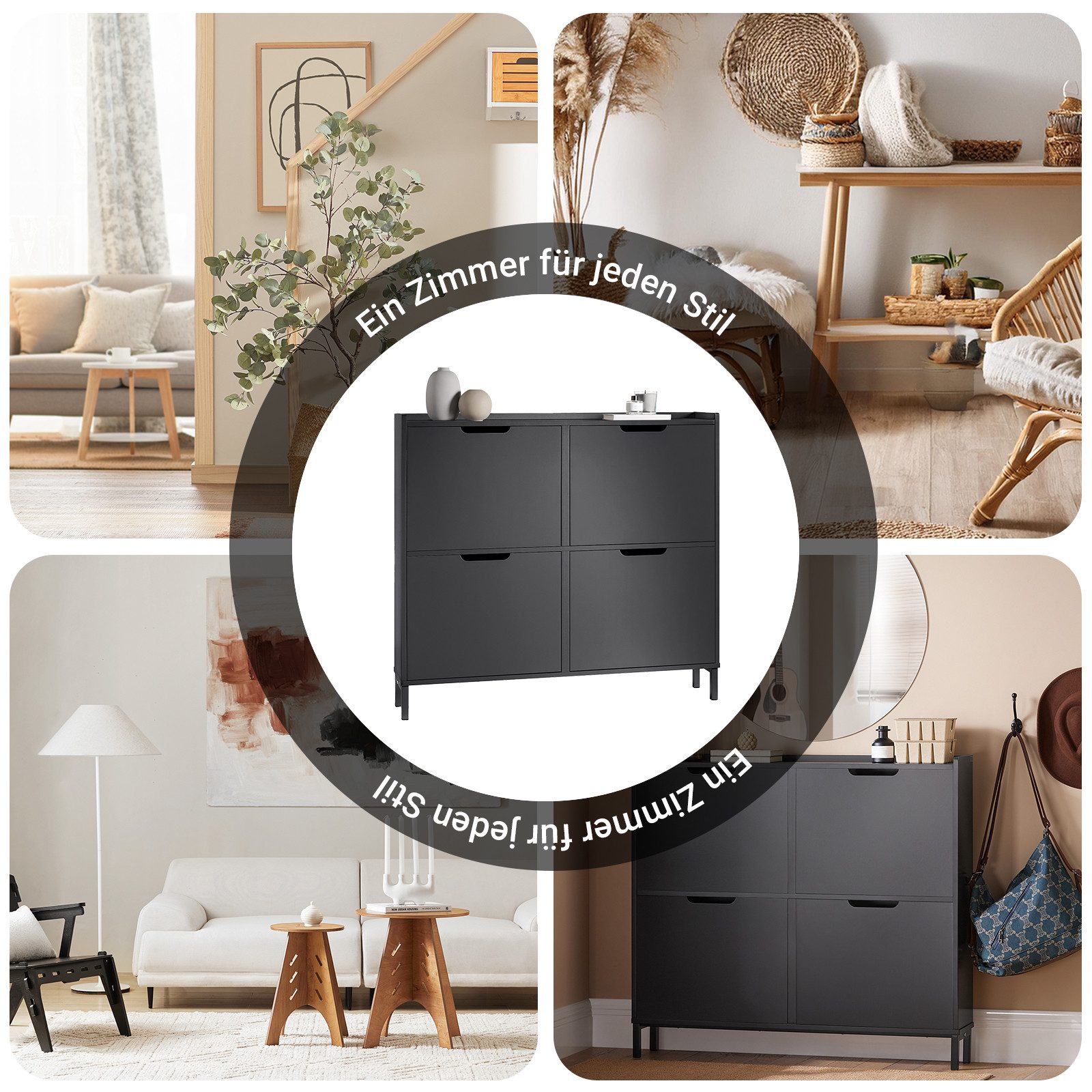 SoBuy Schuhschrank FSR100, Schuhkipper Schuhregal Flurschrank Schuhkommode Schuhschrank schmal, mit 4 Klappen, für 8-12 Paar Schuhe, Diele, Flur