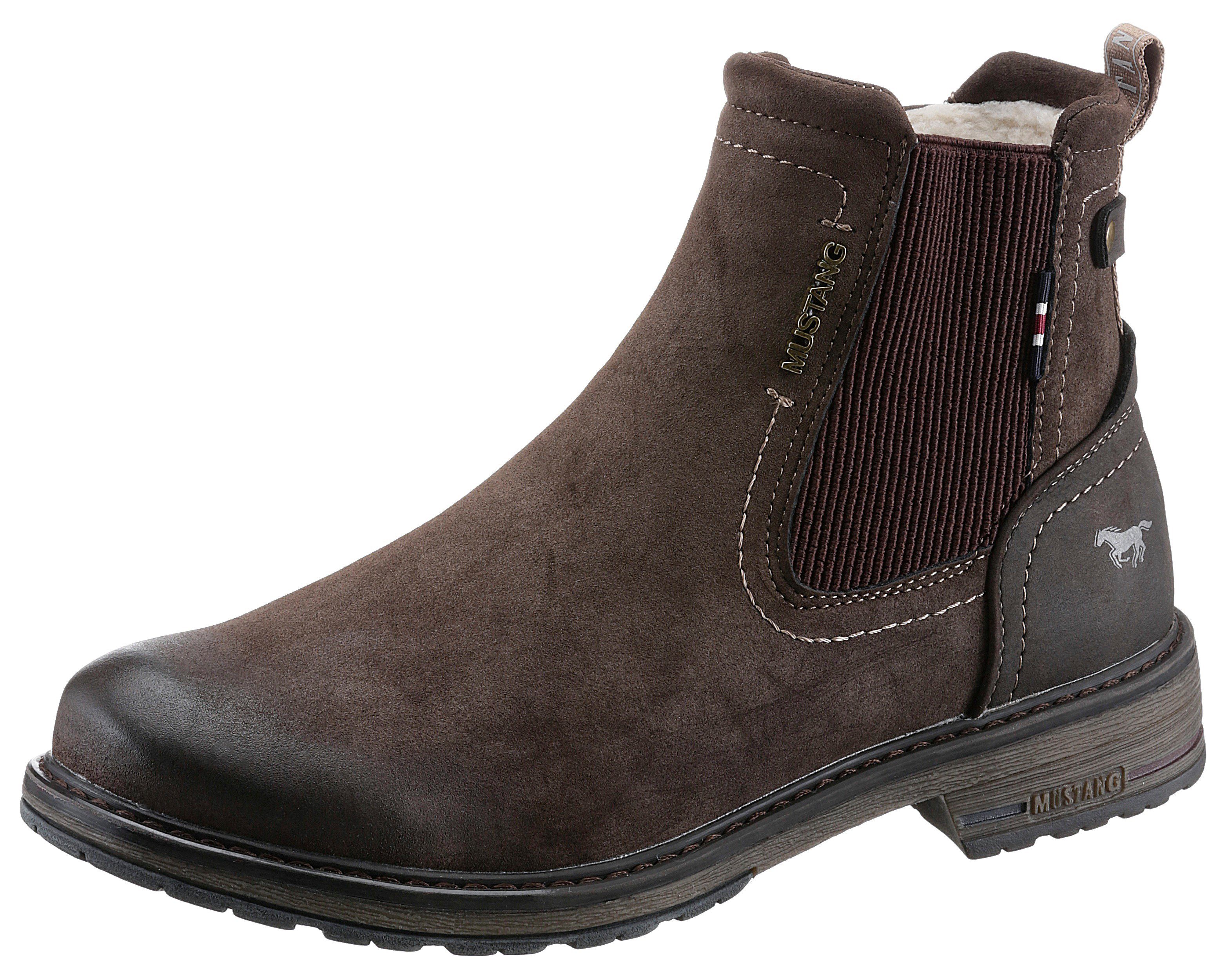 Mustang Shoes Chelseaboots Schlupfboots, Stiefelette, Blockabsatz, seitlicher Stretcheinsatz