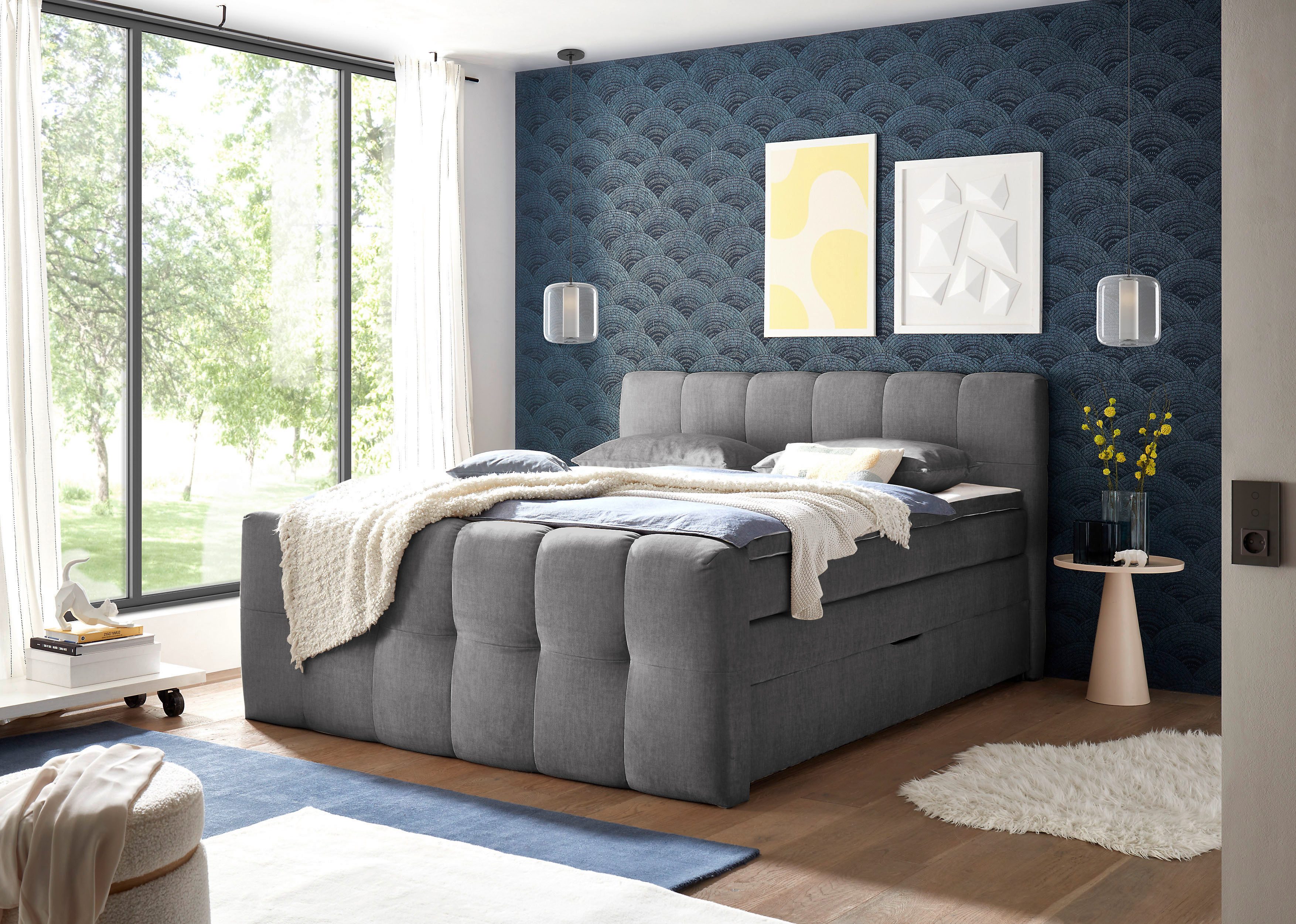 ED EXCITING DESIGN Boxspringbett Tolfa erhältlich in der Breite 180cm, inkl. Bettkästen, inkl. Visco-Topper mit Stoffumrandung