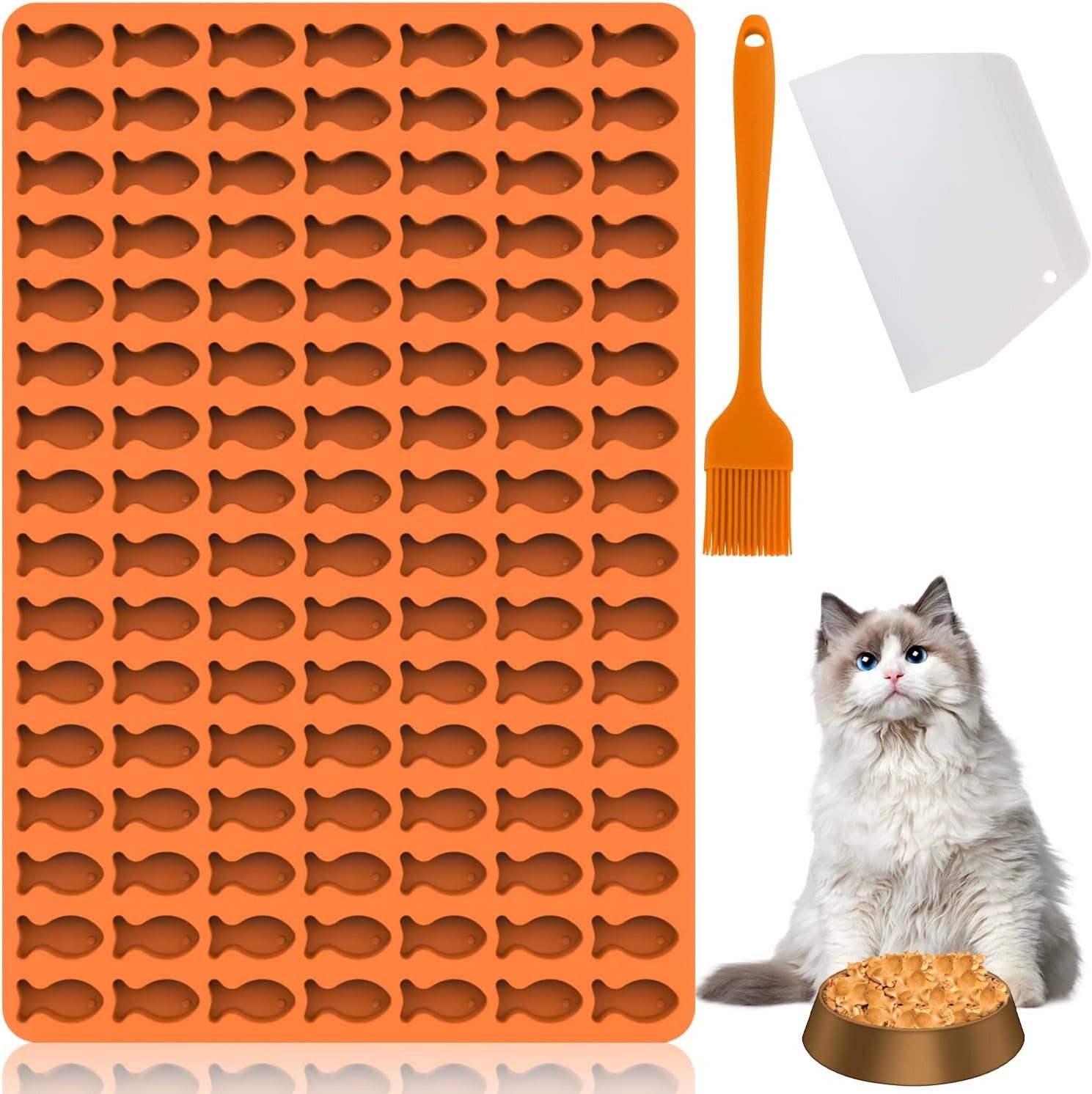 BlingBin Backmatte 2,5CM Mini Fische Backmatte Katzenkekse 112 Gitter Silikon Backform, Silikon (1er Set, 1-tlg., 1pcs), Backunterlage mit Backpinsel und Teigschaber für DIY Katzenleckerlies