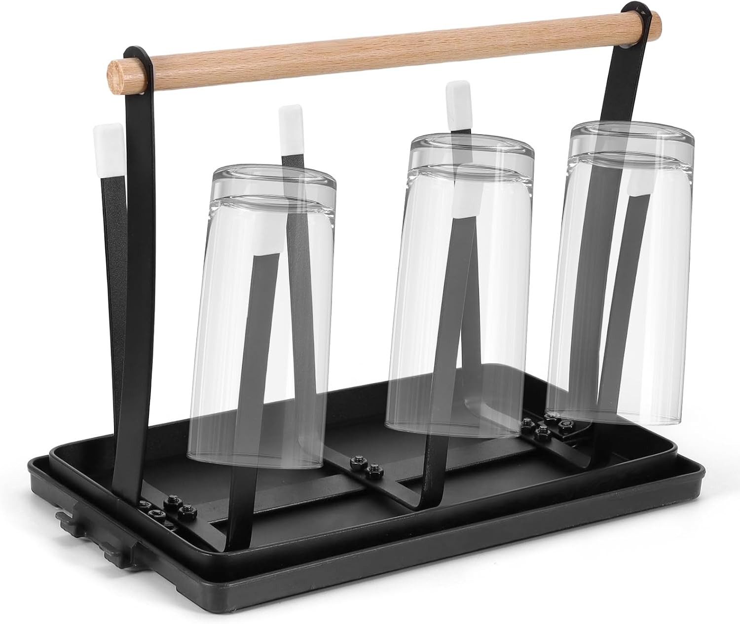 Flaschenhalter Flaschenhalter für Sodastream 6er Abtropfgestell mit Holzgriff Schwarz