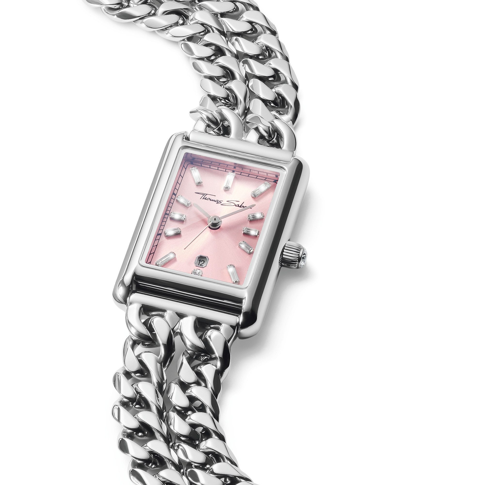 THOMAS SABO Quarzuhr Bold Elegance WA0454-201-204-22 mm, Armbanduhr, Damenuhr, Edelstahlarmband, analog, Tag, Zirkonia (synth)