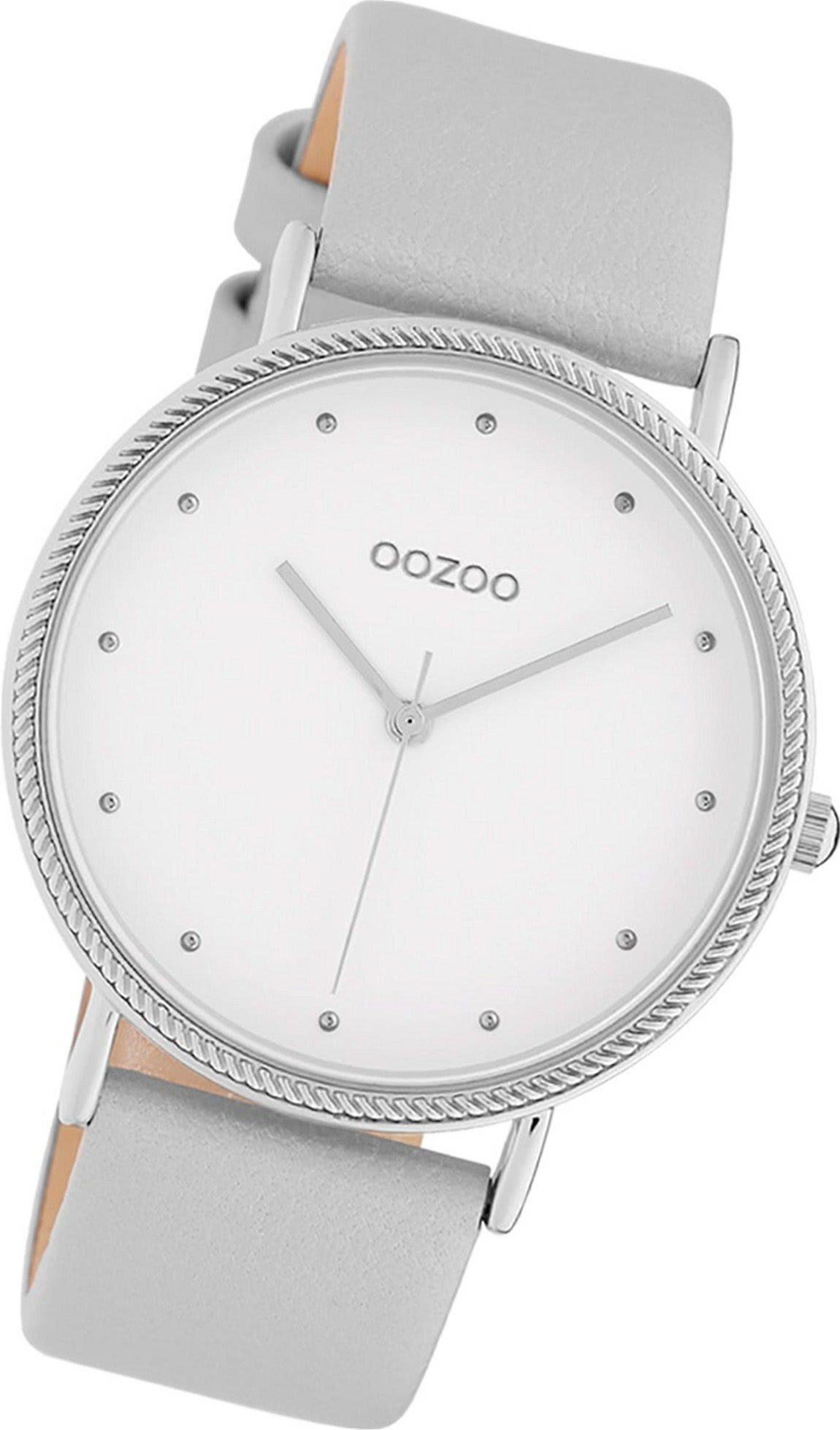 OOZOO Quarzuhr Oozoo Leder Uhr 40mm) rundes Lederarmband (ca. Gehäuse, Damen Analog, Damenuhr C10415 groß silber, grau