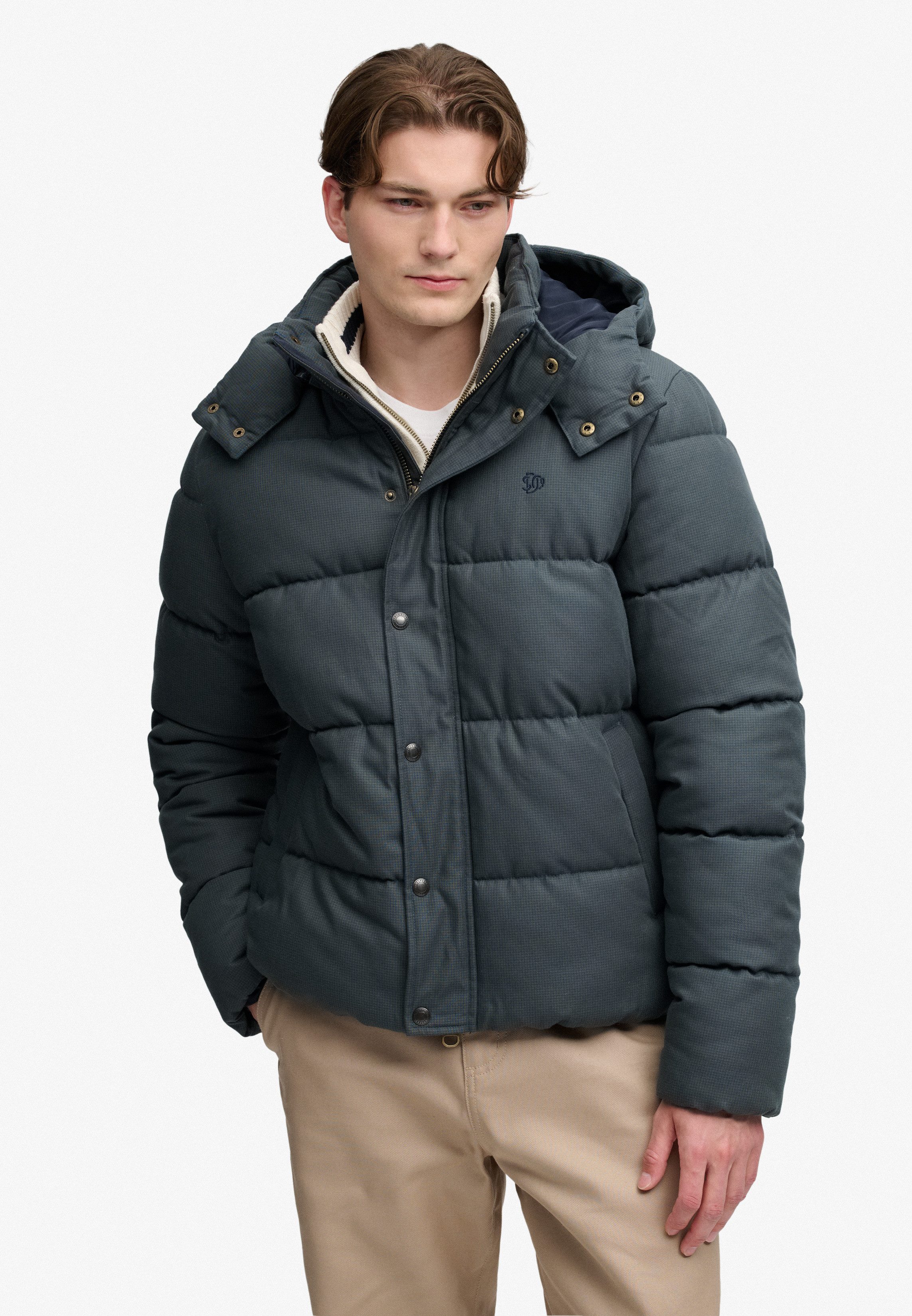Superdry Steppjacke PREMIUM HOOD CHECK PUFFER JKT Materialmix, relaxed fit