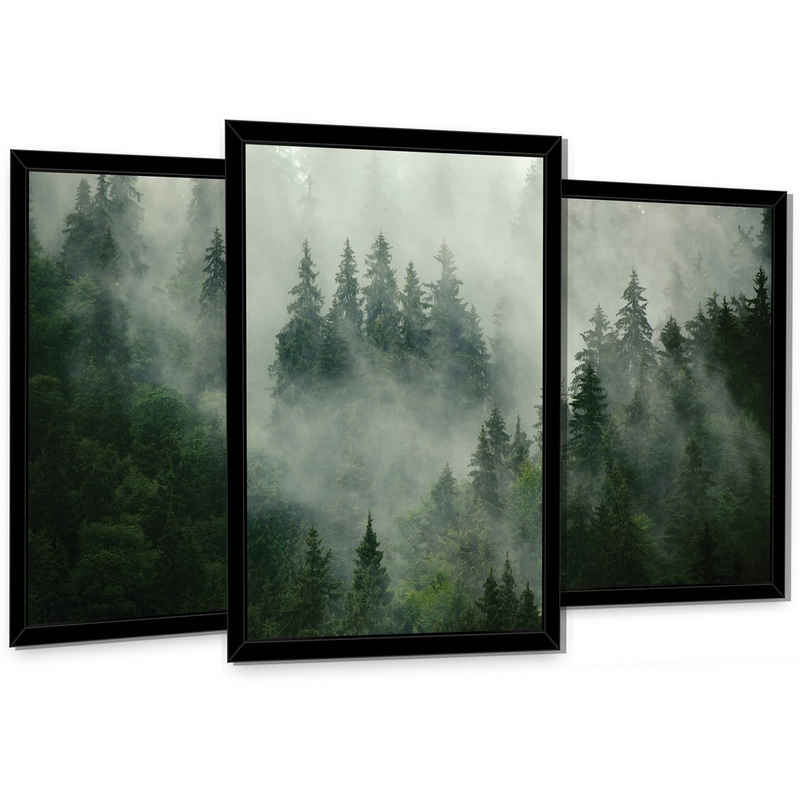 Wallarena Poster Set Mit Rahmen 3 Teilig Kunstdruck 3er Bilder Wandbilder Wohnzimmer, Wald im Nebel (3er, 3 St), SET 30x40 cm x 3 Wandbild