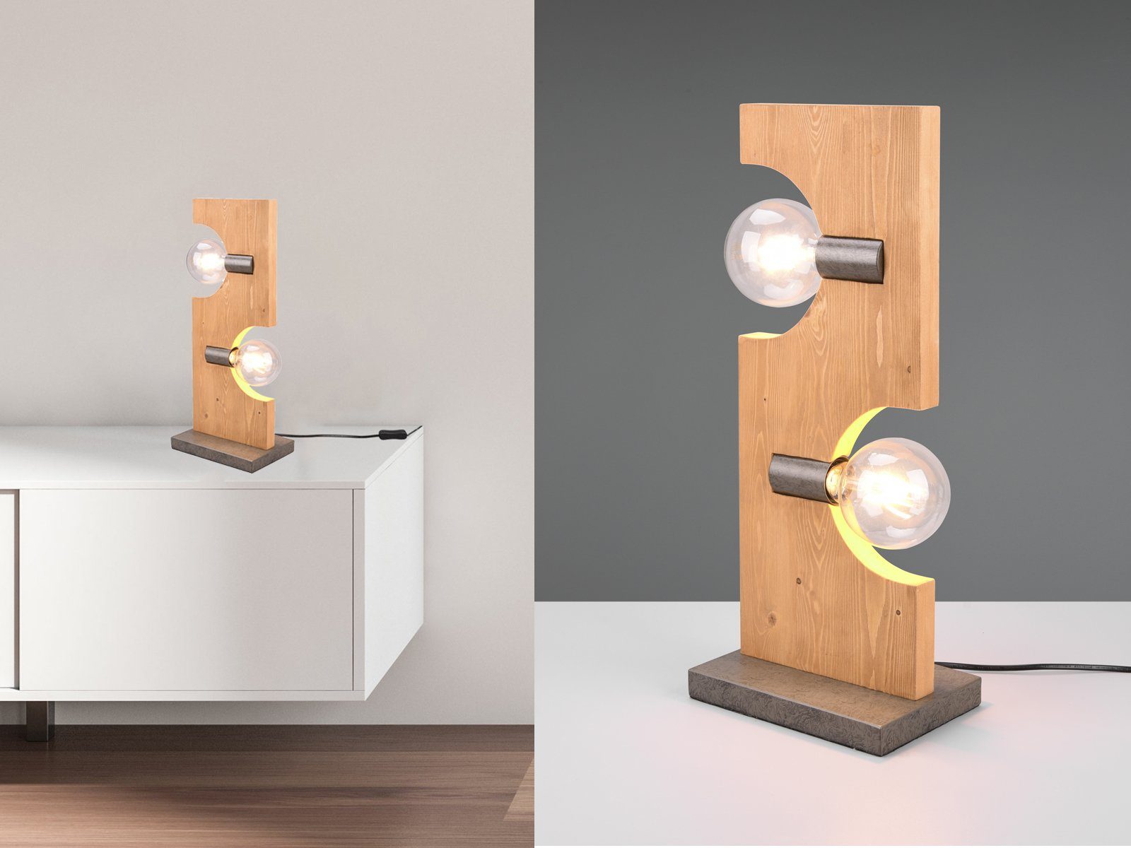TRIO Leuchten LED Tischleuchte, Dimmfunktion, LED wechselbar, Warmweiß, ausgefallen-e groß-e Holz-lampe Nachttisch Fenster-bank, Höhe 52,5cm