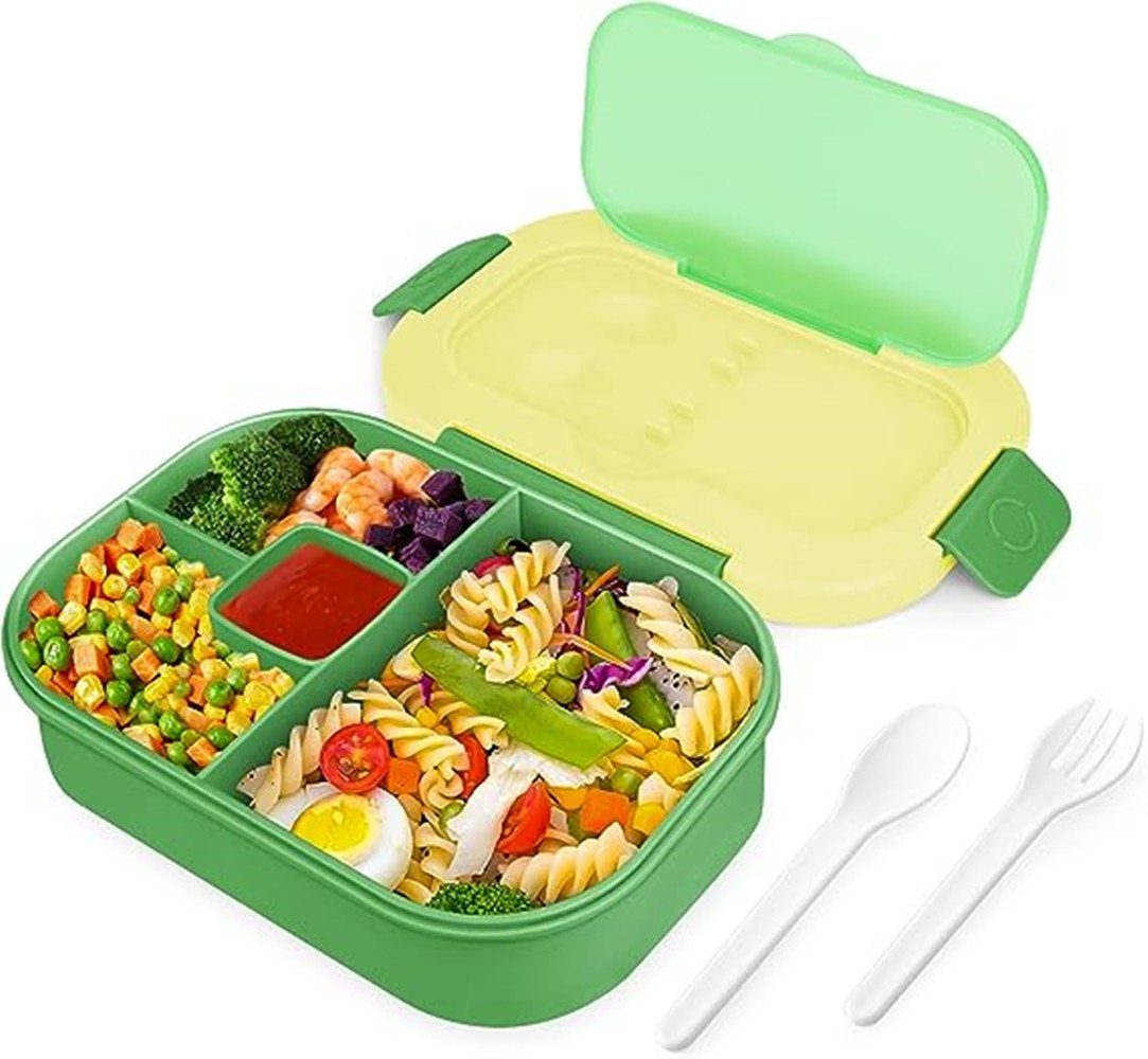 Mikrowelle Brotbox Brotzeitbox Jausenbox Fächern Besteck Schule, mit Brotdose Erwachsene Lunchbox Auslaufsicher XDeer Kinder mit Bento, green Lunchbox 1300ML