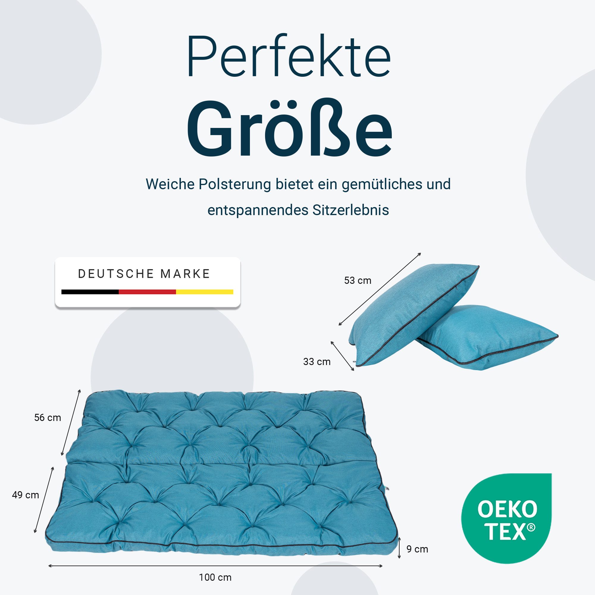 TexDeko Auflagekissen Ecolen Gartenbankauflage für Hollywoodschaukel mit Rückenlehne, (1x Gartenbankauflage für Hollywoodschaukel + 2x Kissen), UV-Beständig