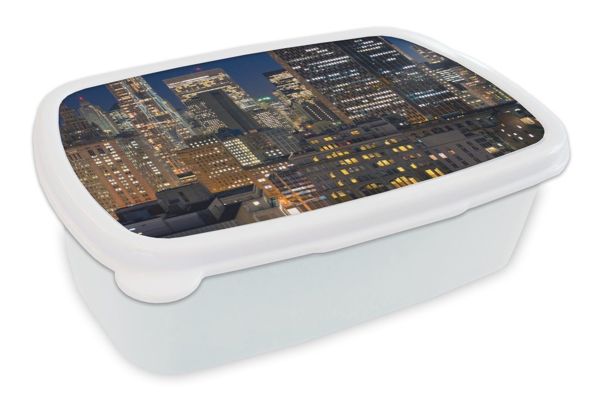Brotbox für und weiß für - New Kinder York Erwachsene, Jungs Mädchen Brotdose, (2-tlg), MuchoWow Kunststoff, Nacht, - und Lunchbox USA