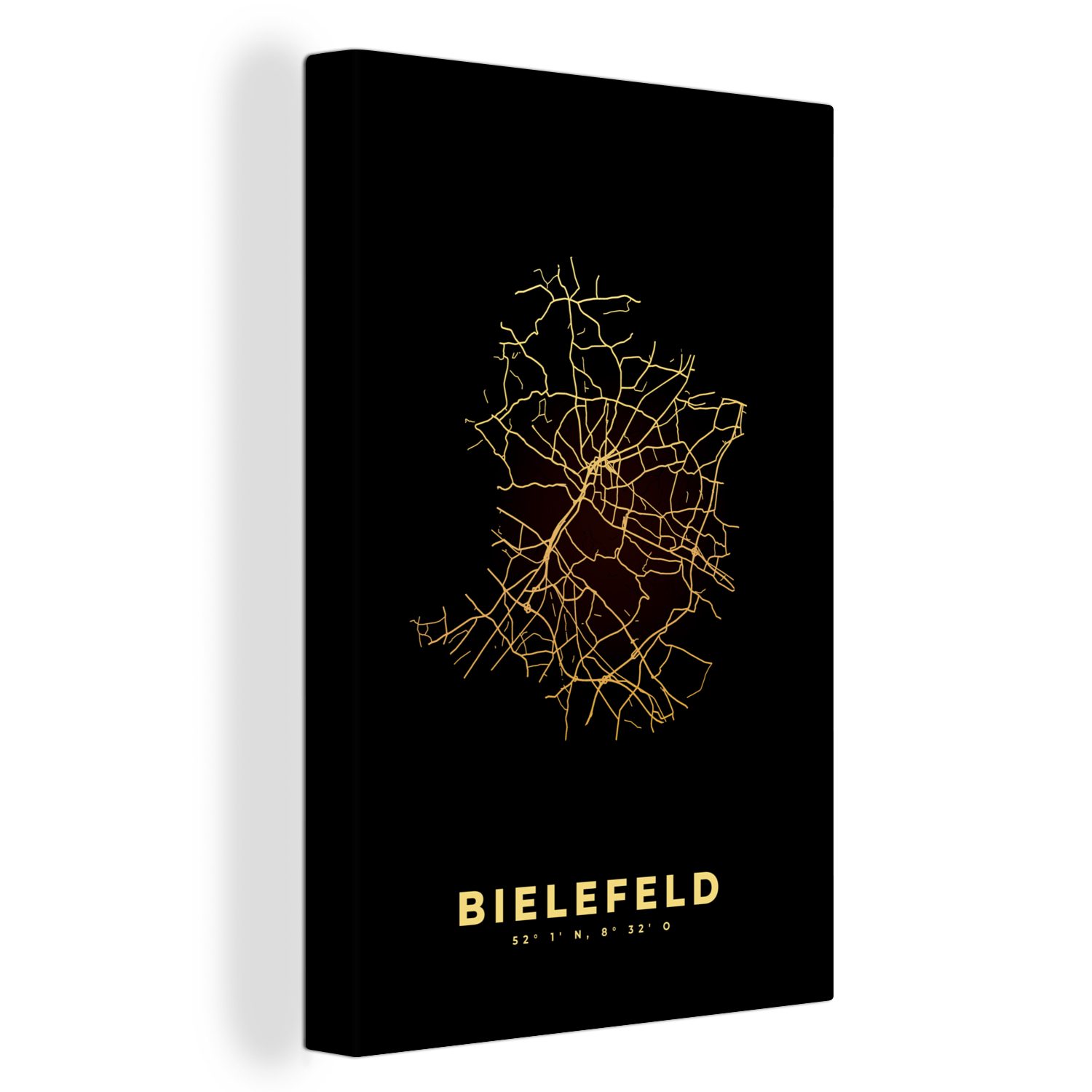 OneMillionCanvasses® Leinwandbild Karte - Bielefeld - Gold - Stadtplan - Karte, (1 St), Leinwandbild fertig bespannt inkl. Zackenaufhänger, Gemälde, 20x30 cm