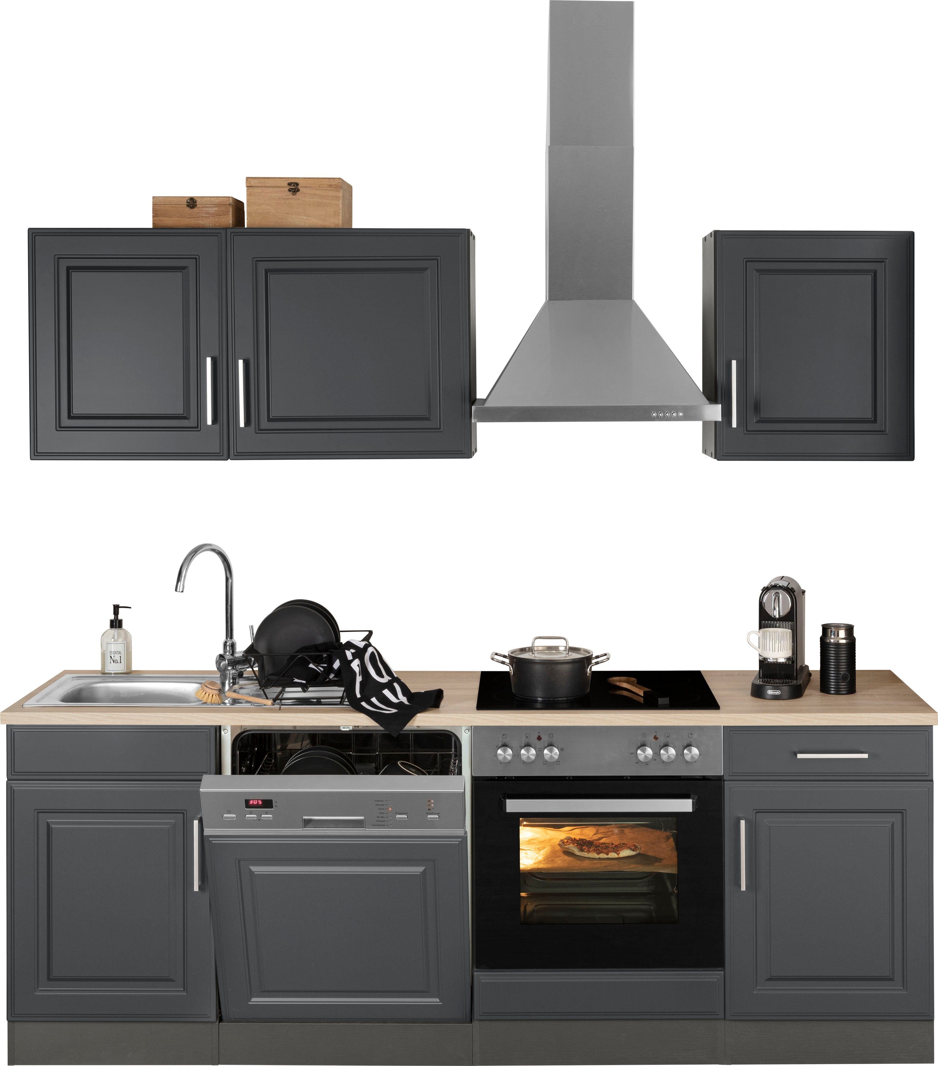Coin cuisine Kitchenette KS-Stockholm – Cuisine avec façades de style campagnard de haute qualité et aux finitions soignées, largeur 220 cm, avec électroménager en option, façades en MDF