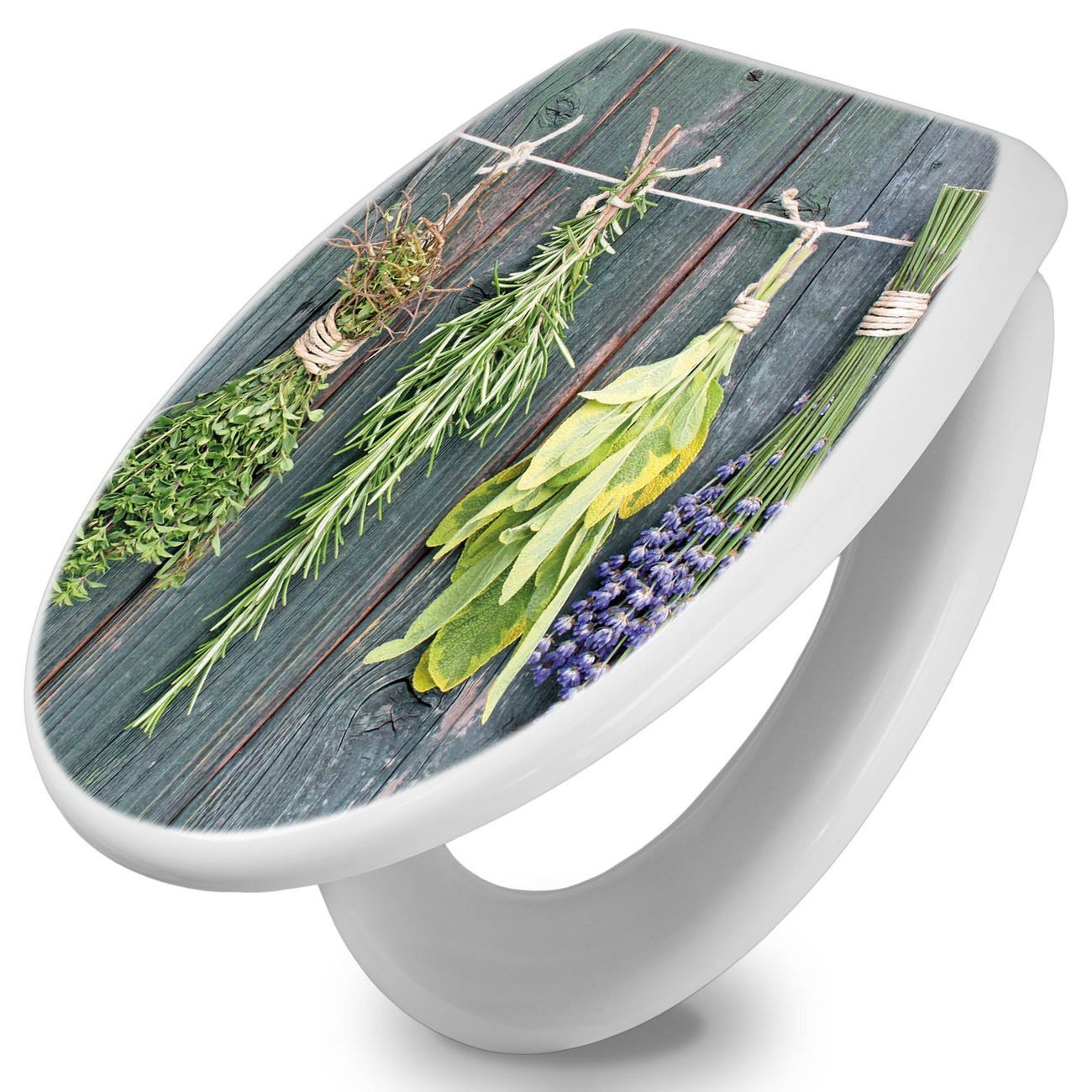 banjado WC-Sitz mit Absenkautomatik Motiv Acht Kräuter (umweltfreundliches Material, integrierte Scharniere), 44,5 x 37 x 5 cm