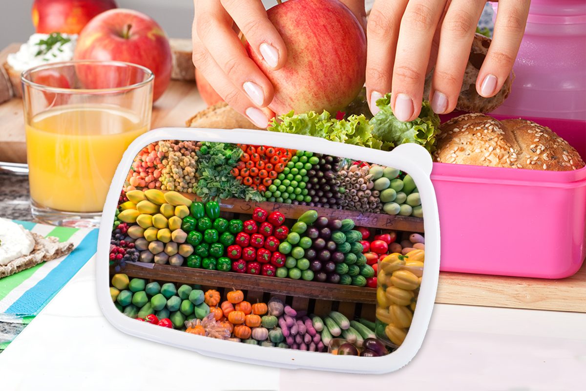 Lunchbox Gemüse Kinder, Brotdose Thailand, MuchoWow - Kunststoff, Mädchen, Obst - Kunststoff Brotbox Stand für - (2-tlg), rosa Snackbox, Erwachsene,