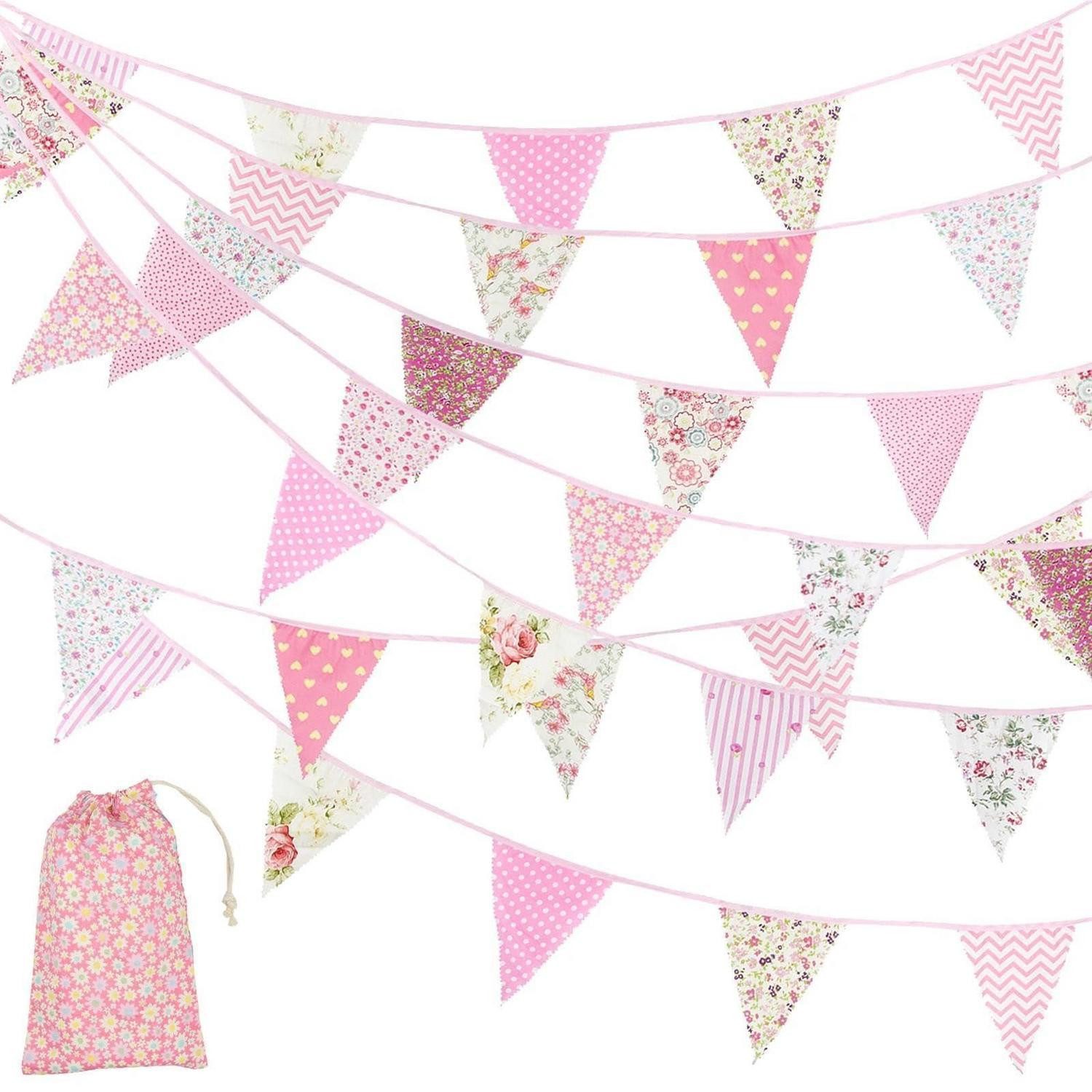 LuxusKollektion Wimpelkette Wimpelkette 12m Stoff Wetterfest Blumenmuster