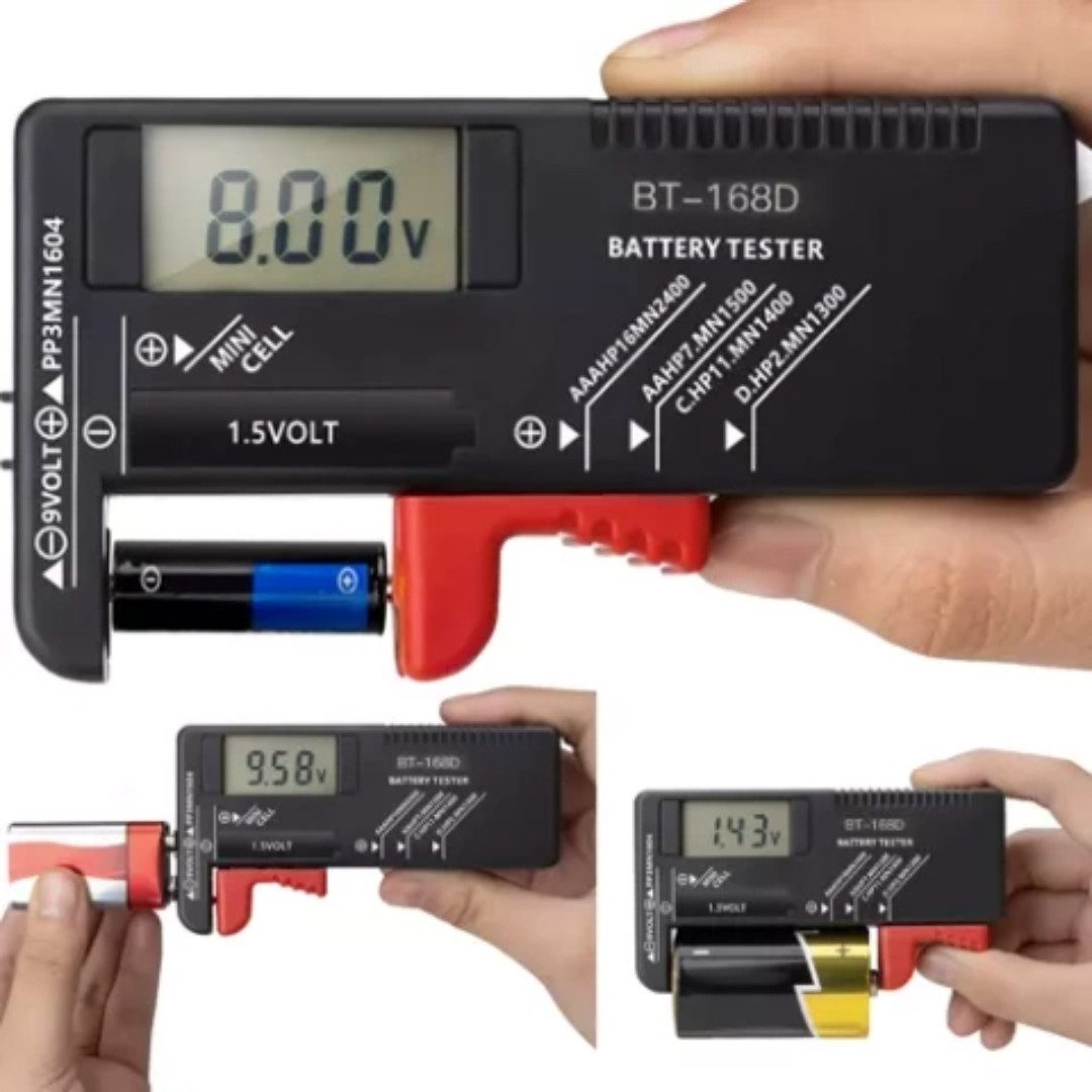 RACEL Spannungsprüfer Digitaler Batterieprüfer Universal 1.5V–9V für AA AAA 9V Knopfzellen