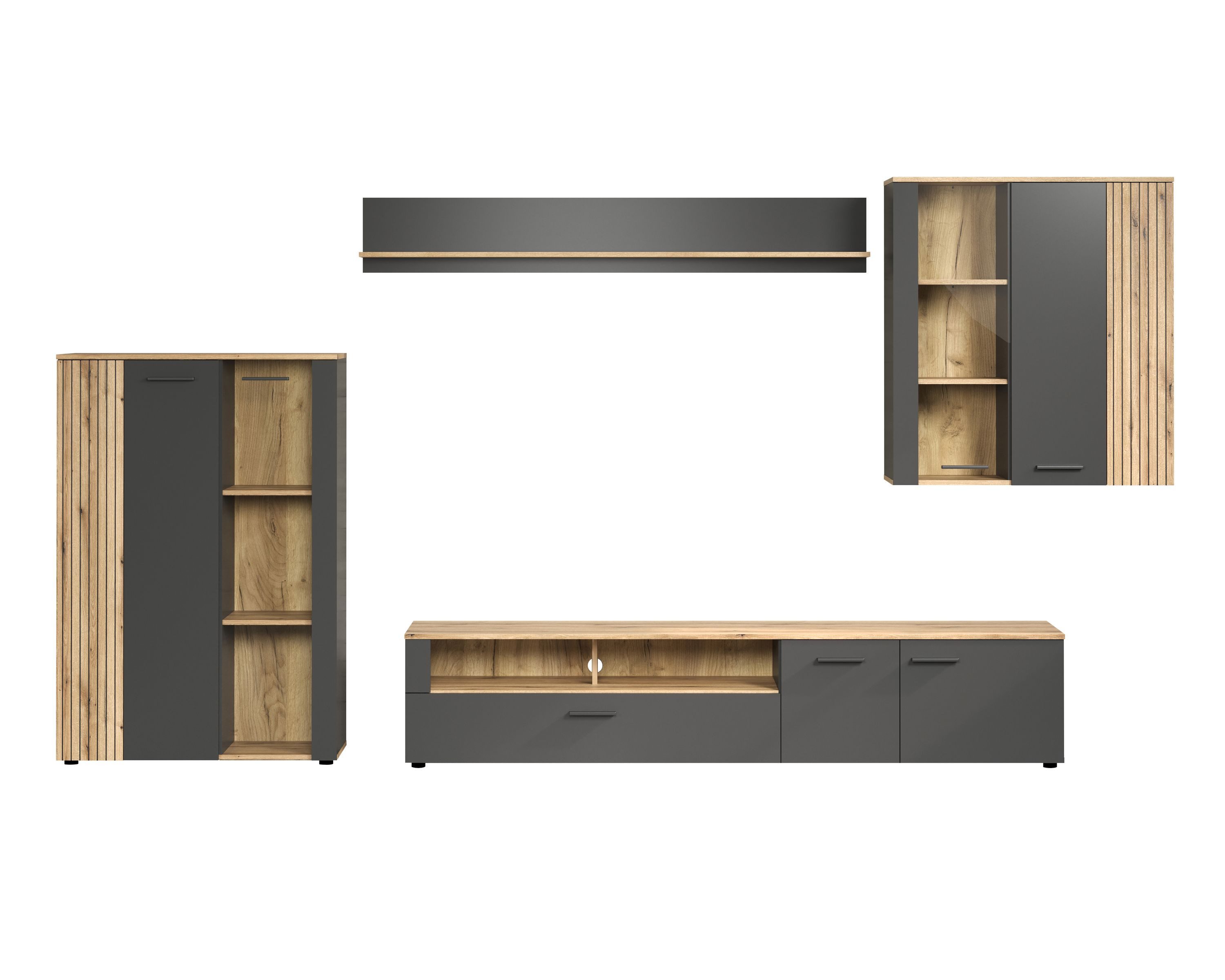 trendteam Wohnwand, (Anbauwand), Schrankwand Wohnwand 300 - 348 x 200 x 41 cm