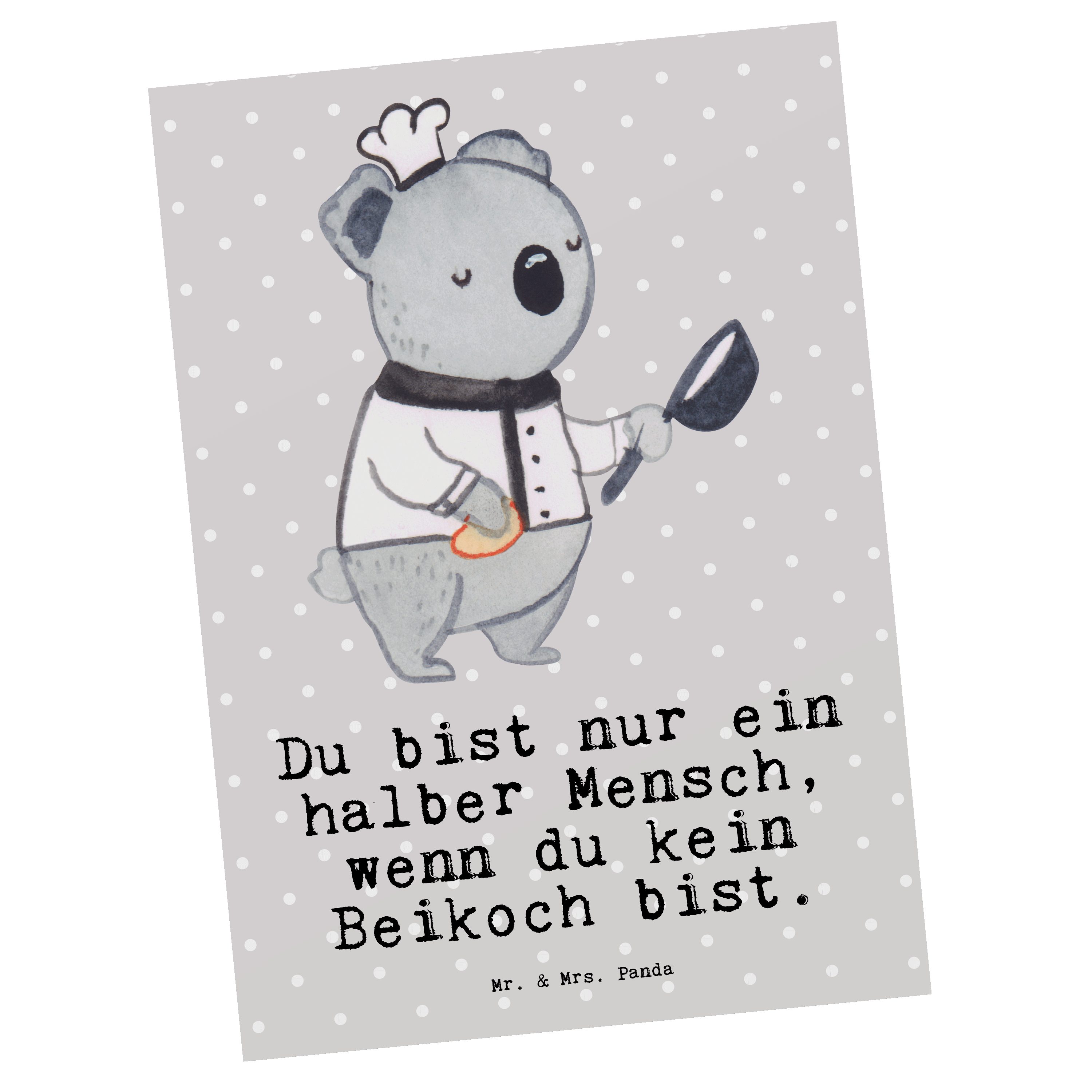Mr. & Mrs. Panda Postkarte Beikoch mit Herz - Grau Pastell - Geschenk, Jungkoch, Beruf, Einladun