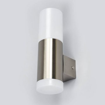 Lindby LED Außen-Wandleuchte Gabriel, LED-Leuchtmittel fest verbaut, warmweiß, Modern, Edelstahl, Polycarbonat, edelstahl, weiß, 2 flammig, inkl.