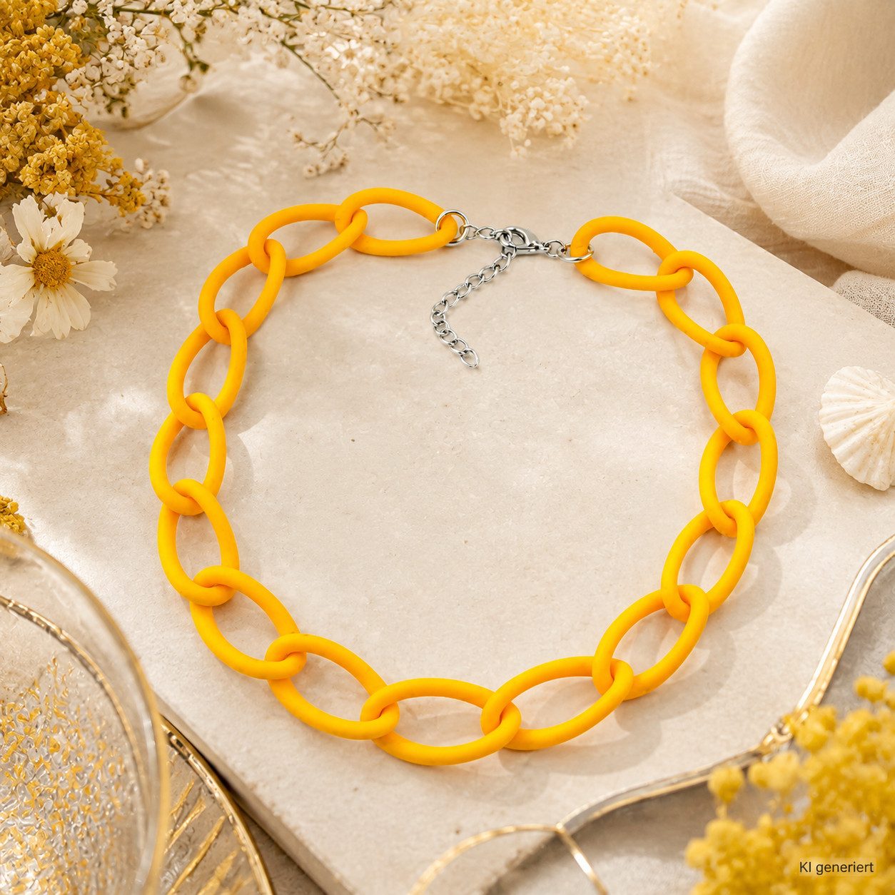 unbespielt Collier Gliederkette Weitpanzer sonnengelb matt Kunststoff 45 cm, Modeschmuck für Damen
