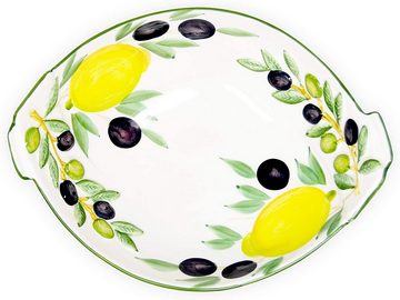 Lashuma Obstschale Zitrone Olive, Keramik, (1-tlg), Salatschüssel oval 27x21 cm aus Italien