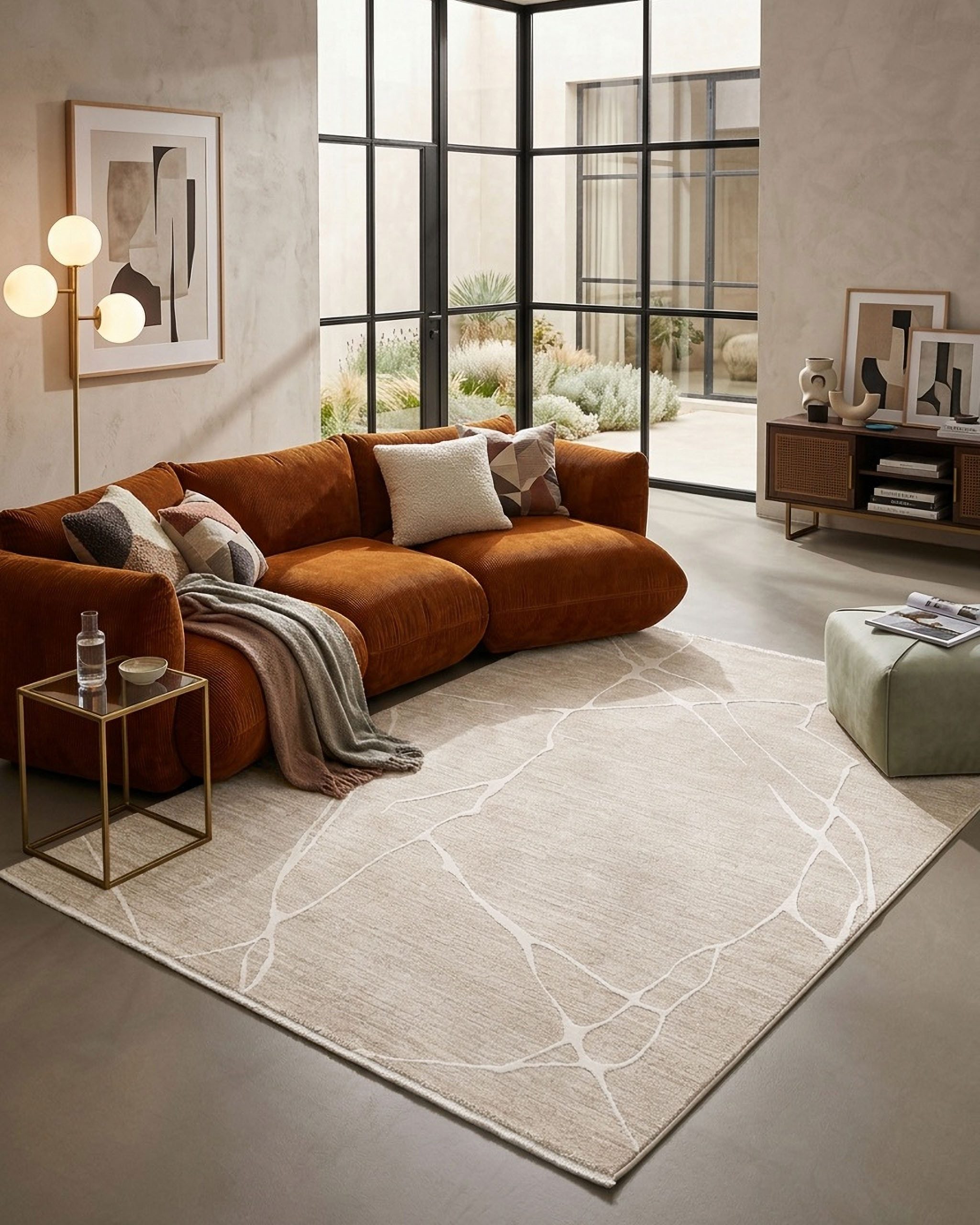 Esprit Teppich Elite, rechteckig, Höhe: 15 mm, Kurzflor, Marmordesign, Hoch-Tief-Effekt, waschbar, Jute-Rücken