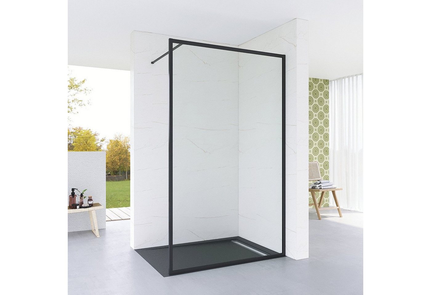 Thumbnail - AQUALAVOS Walk-in-Dusche Walk in Glas Duschwand 90 100 120 cm Schwarz Vollrahmen Duschtrennwand, 8 mm Einscheiben-Sicher...