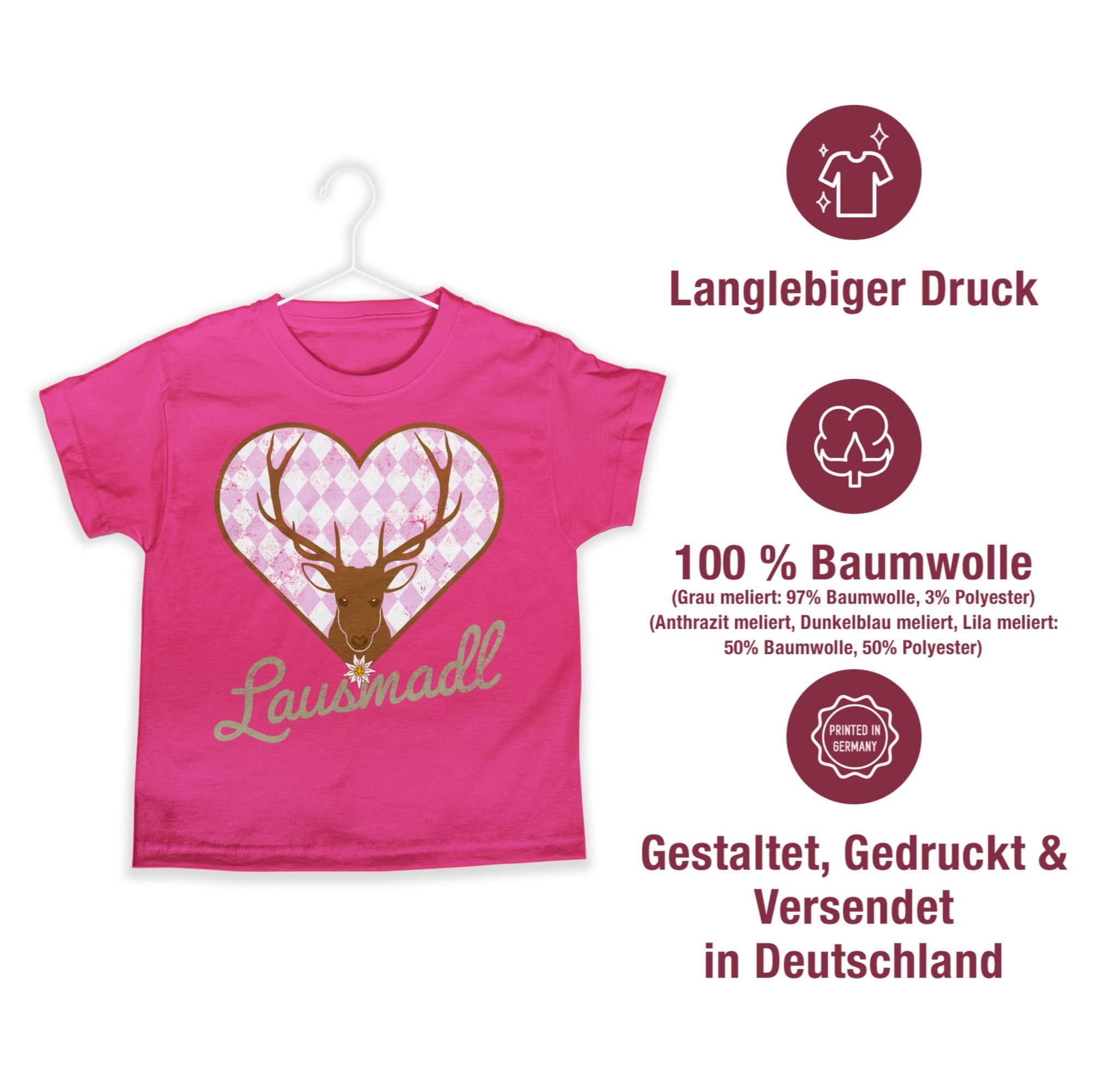 1 T-Shirt Lausmadl Oktoberfest Shirtracer Hirsch für Kinder Mode Outfit Fuchsia