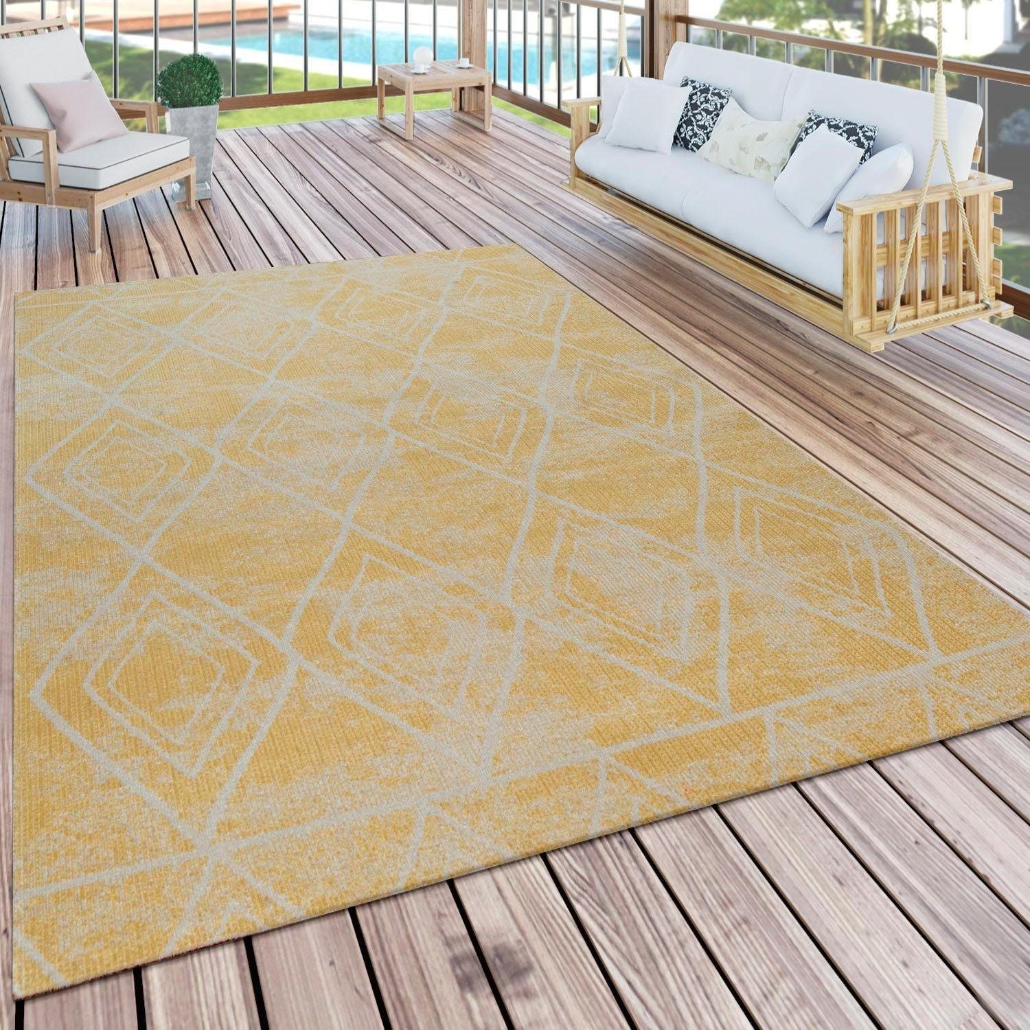 Rauten Höhe: Outdoor Teppich geeignet mm, rechteckig, Design, 427, Artigo 2 Home, Kurzflor, In- und Paco gelb