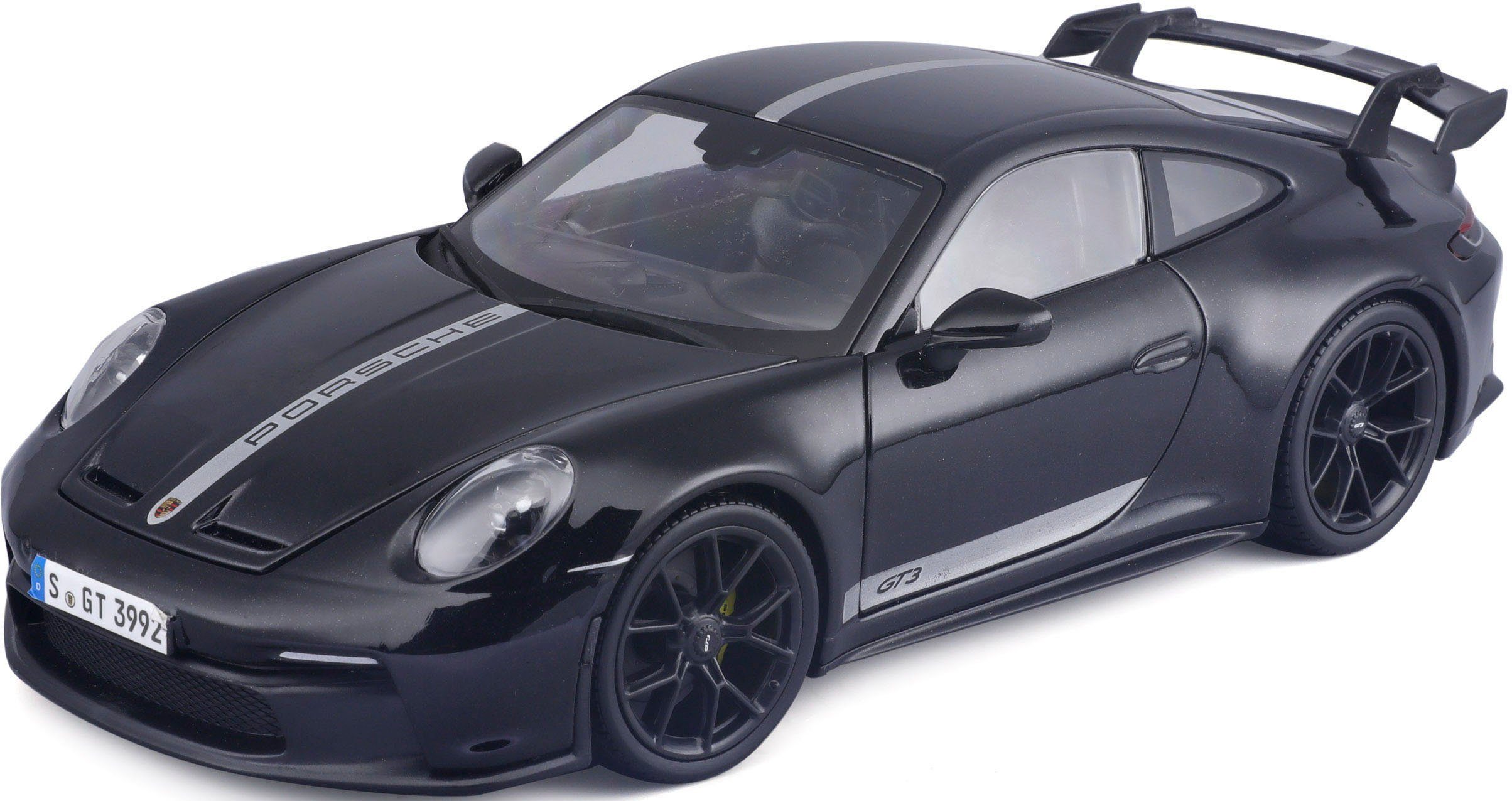 Maisto® Sammlerauto 1:18 Porsche 911 GT3, ´23, schwarz mit Streifen, Maßstab 1:18