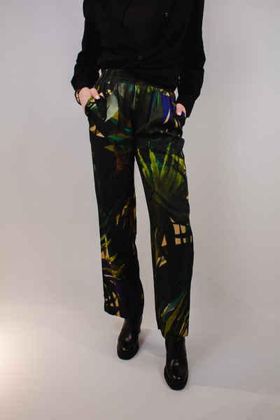 CATNOIR 5-Pocket-Jeans weite Hose CATNOIR tropical Print grün