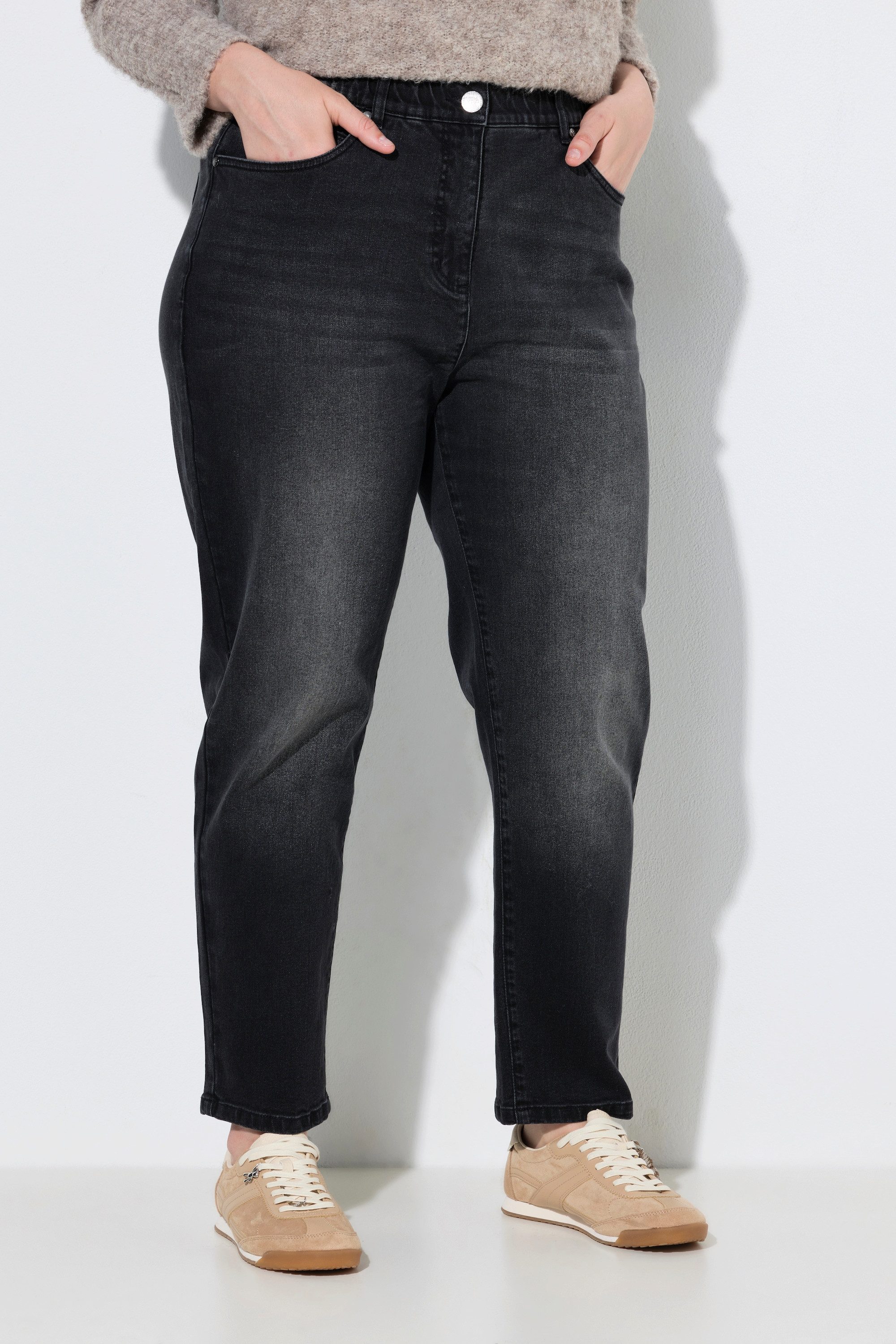Ulla Popken Regular-fit-Jeans Mom-Jeans konisches Bein Stretchdenim Komfortbund