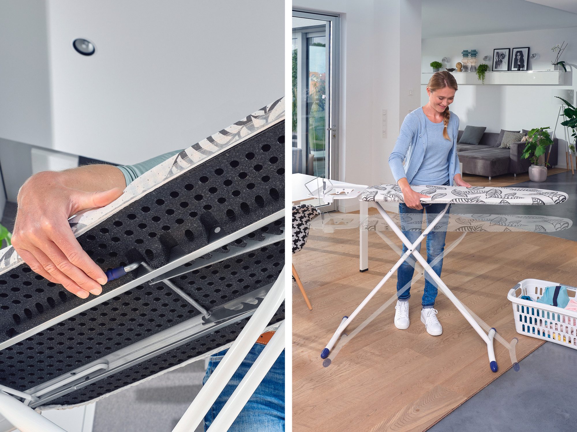 Leifheit Bügelbrett Bügeltisch Air Board Express L Solid, Bügelfläche 38.0x130.0 cm, Für Dampfstationen geeignet, 130x38cm, höhenverstellbar (76-100cm)