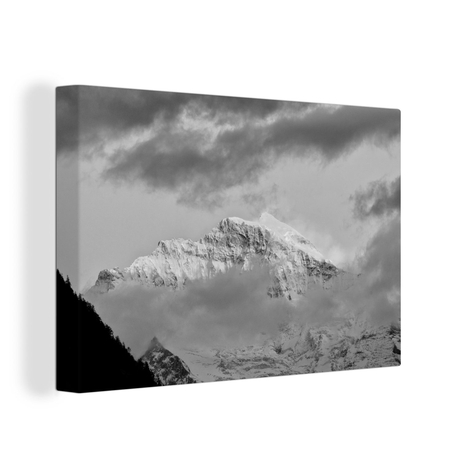 OneMillionCanvasses® Leinwandbild Sonnenuntergang über den Schweizer Alpen am Eiger - schwarz-weiss, (1 St), Wandbild Leinwandbilder, Aufhängefertig, Wanddeko, 30x20 cm