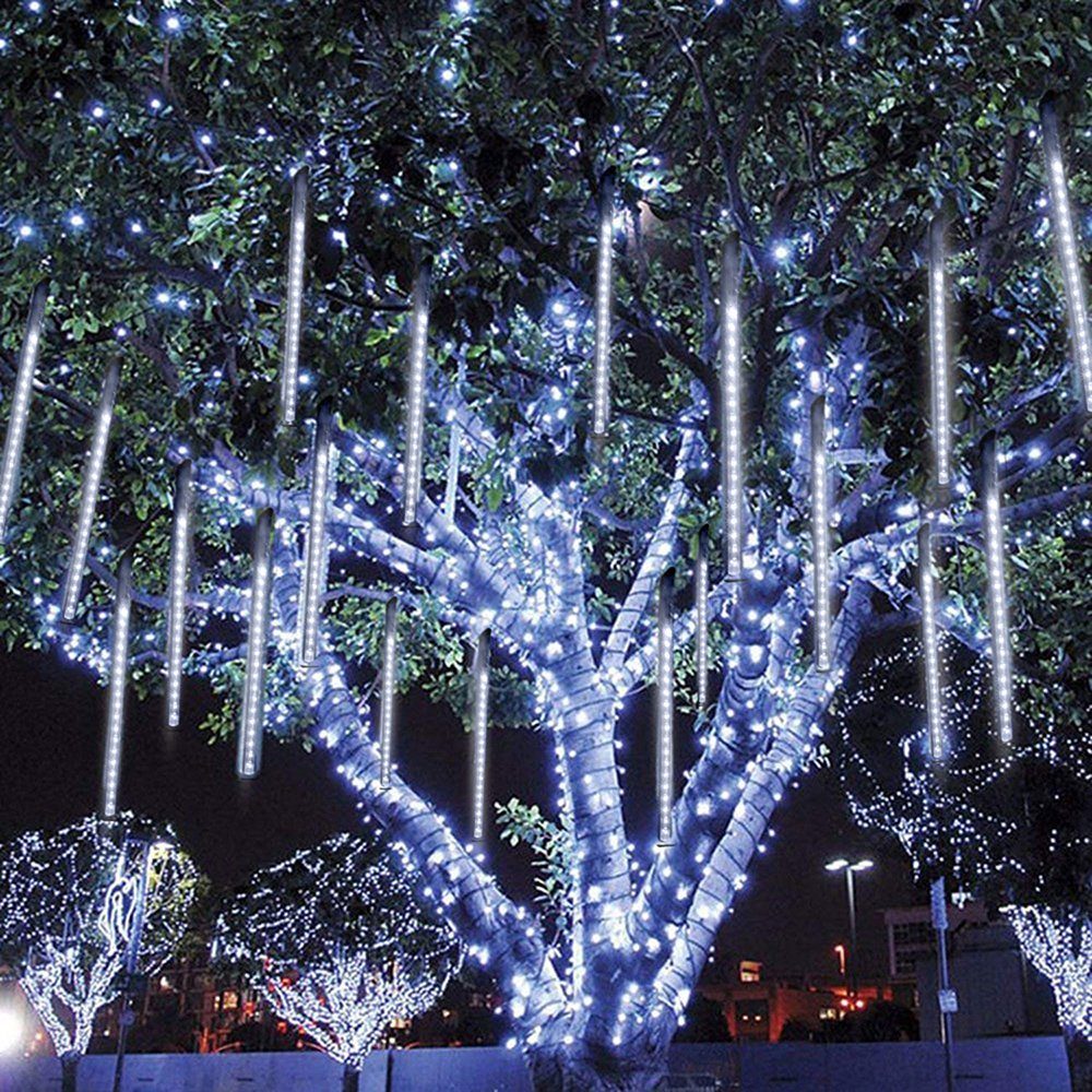Rosnek LED-Lichtervorhang Deko, Lichterkette LED Party 8 Eiszapfen Rohre,Warmweiß/Weiß,Wasserdicht,Außen Weihnachts
