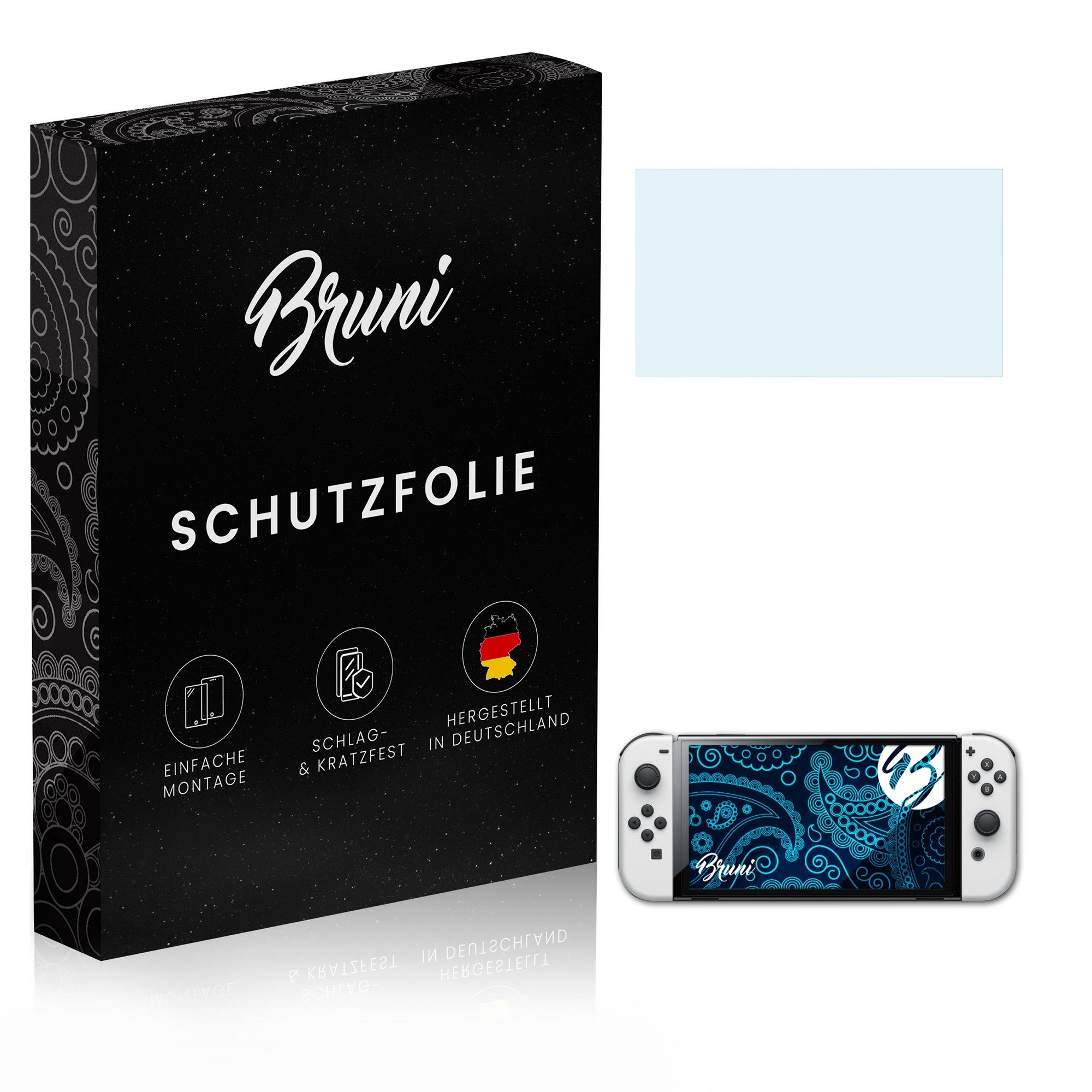 Bruni Schutzfolie Glasklare Displayschutzfolie für Switch Oled, (2 Folien), praktisch unsichtbar