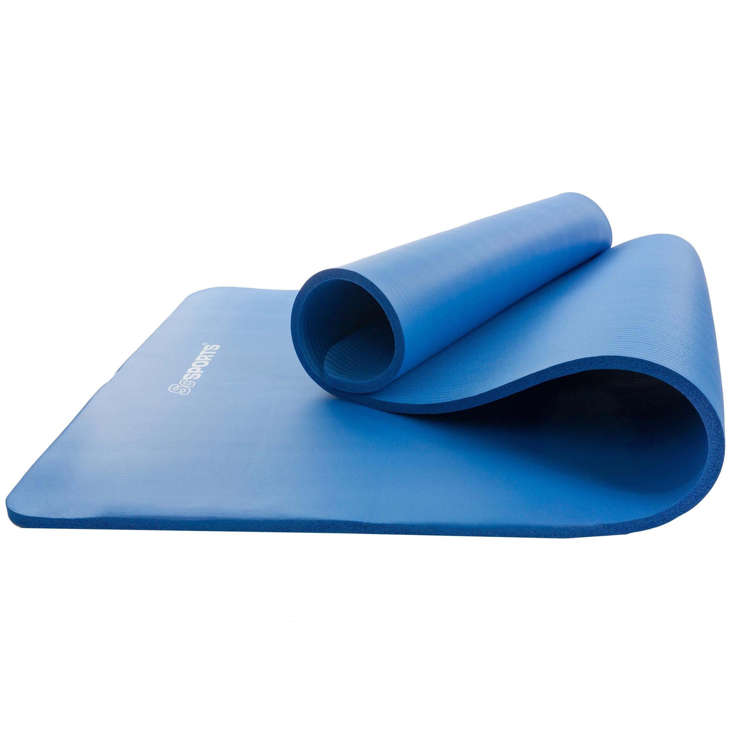 ScSPORTS® Sportmatte 190x80x1,5 cm Fitness Gymnastik Matte Yogamatte Tragegurt Dunkelblau