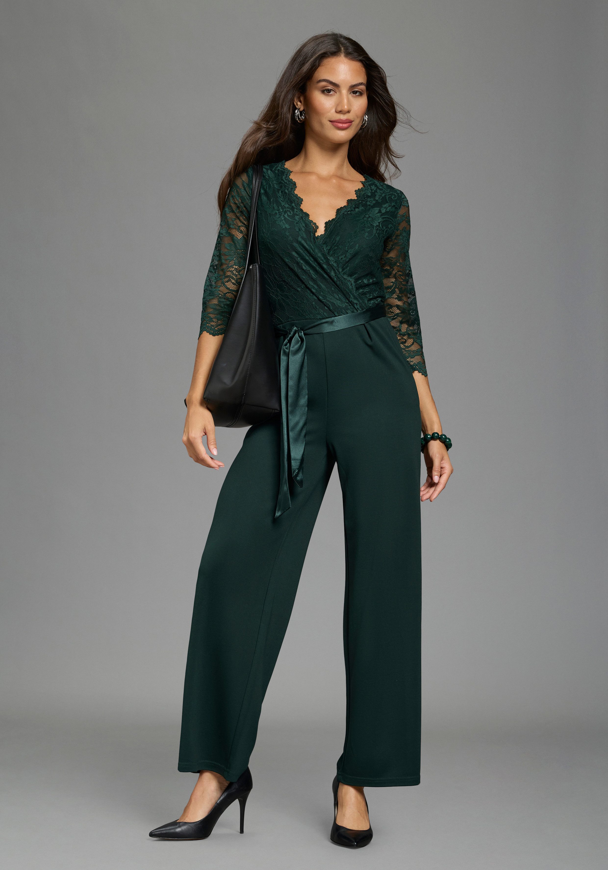 Laura Scott Jumpsuit mit Spitzenoberteil, elastischer Materialmix