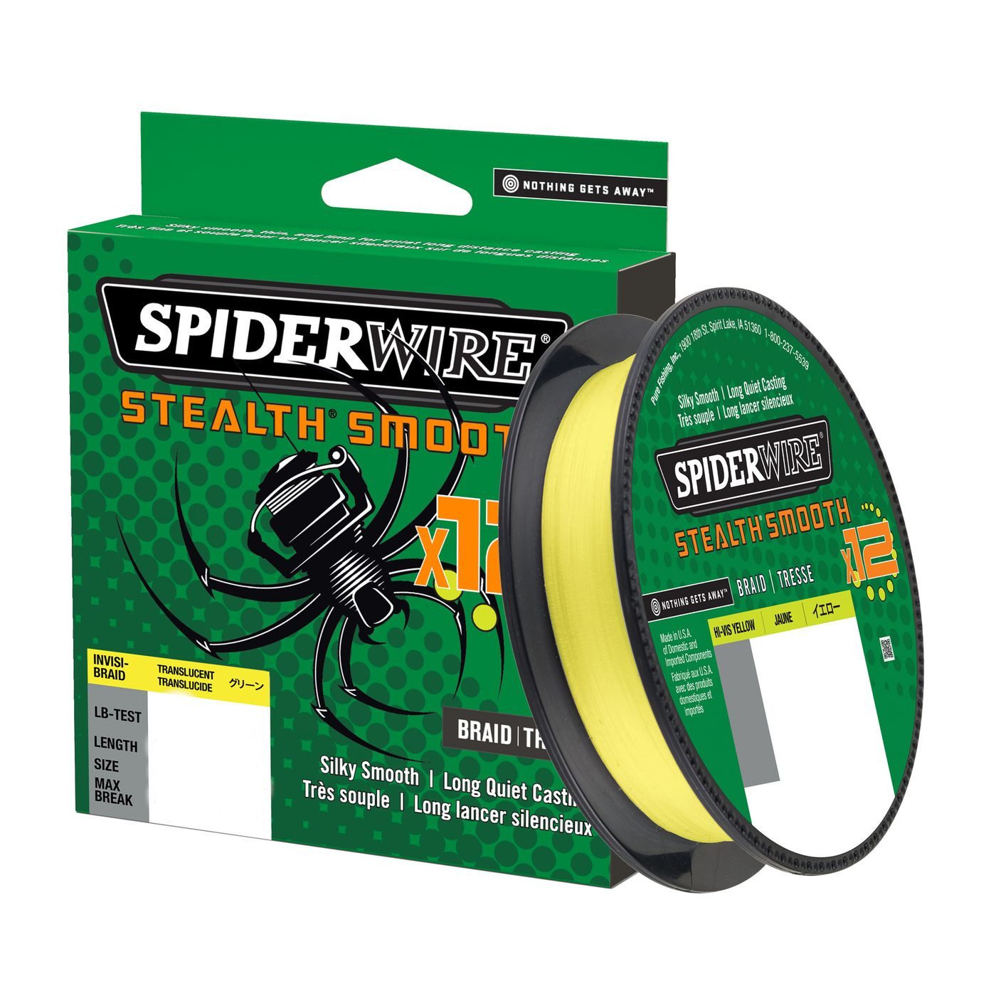 Spiderwire Angelschnur SpiderWire Stealth Smooth 12 Braid Hi-Vis Yellow - 150m Angelschnur, 0.33 m Длина, 0.33 mm Fadendurchmesser, (150-St)