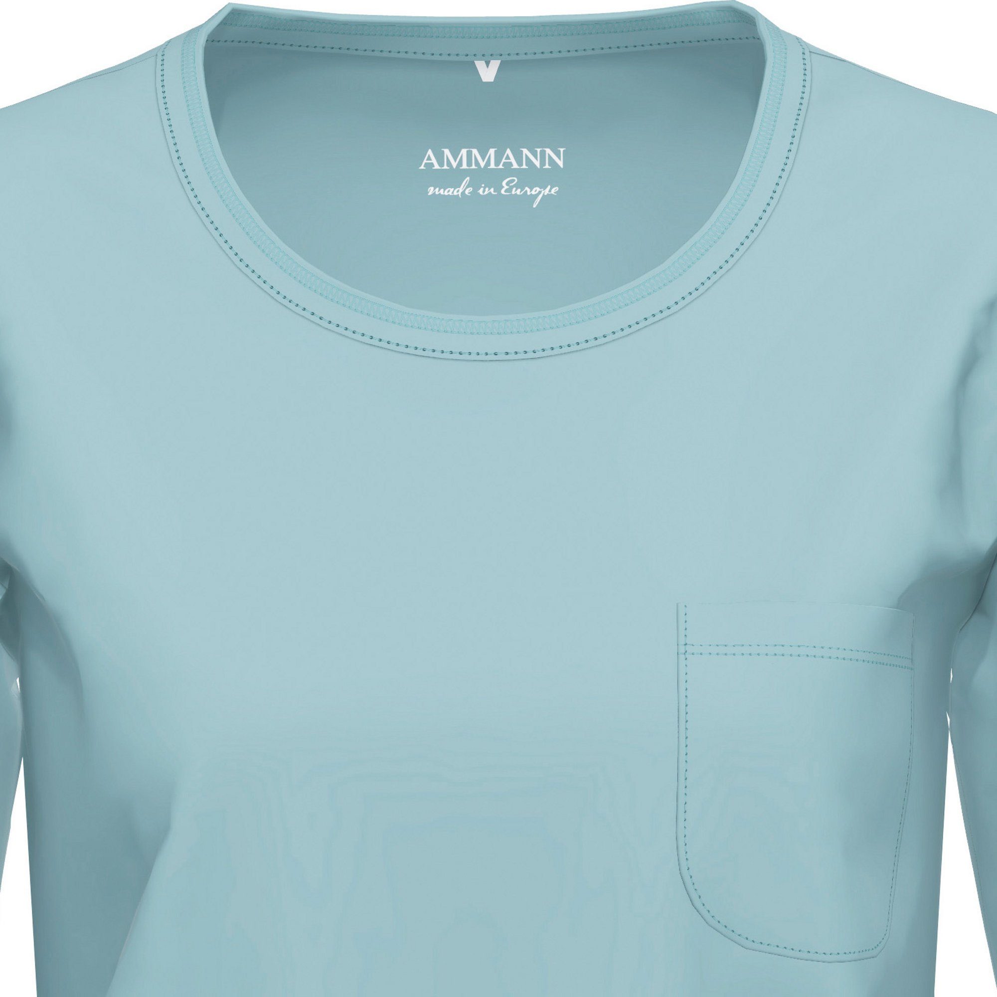 Ammann Pyjamaoberteil Damen-Langarmshirt eisblau Uni Single-Jersey