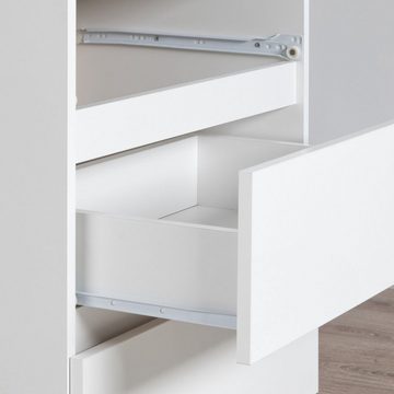 Home Collective Bücherregal Schrank Büroregal weiß 80cm breit 180cm hoch, mit Tür und 2 Schubladen mittig