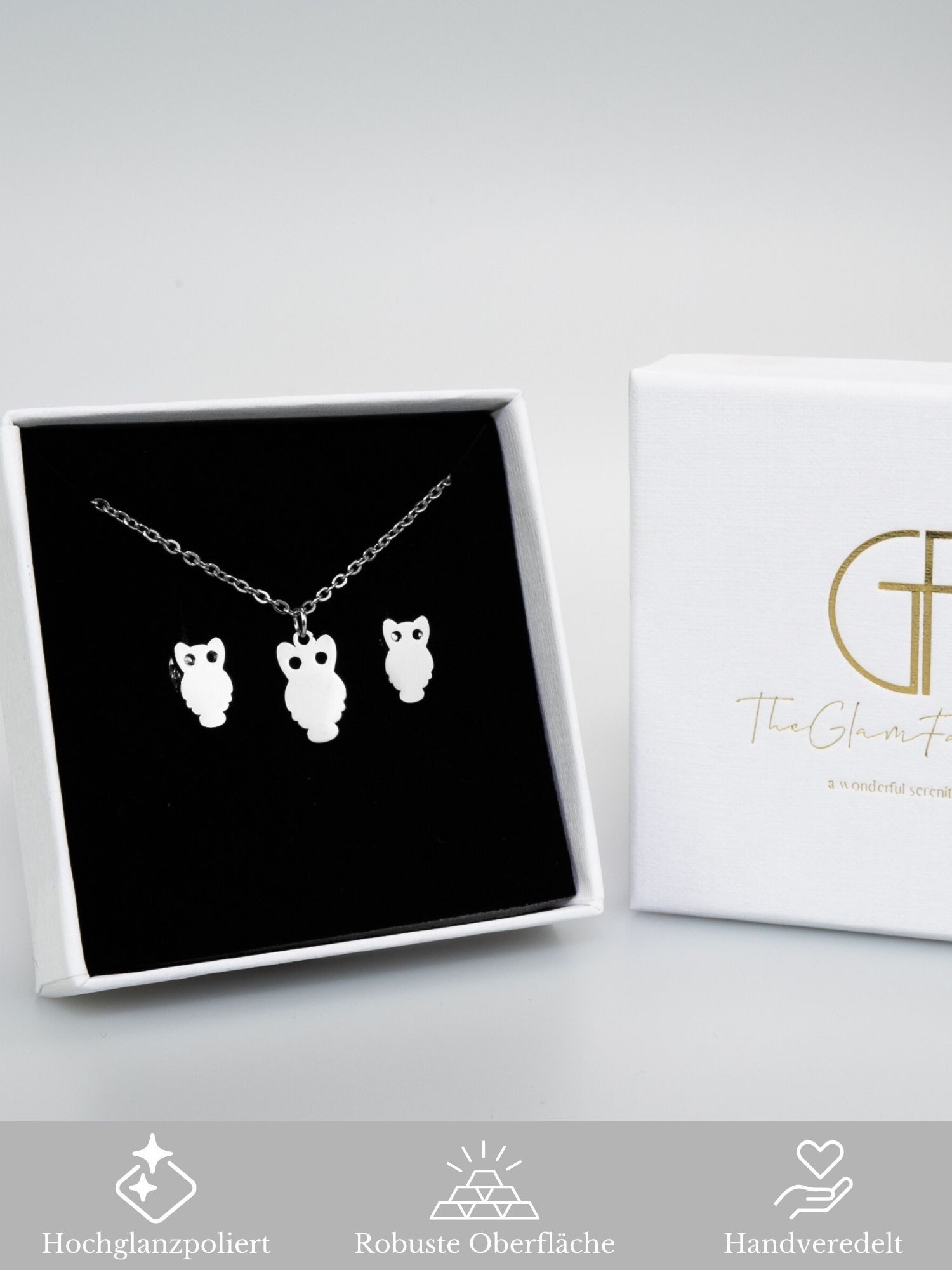 BS Schmuckdesign Ohrring und Ketten Set Schmuckset Damen Halskette und Ohrstecker verspieltes Design Silber (Set, 3-tlg., inkl. Schmuckbox), 18K vergoldet, hypoallergen & wasserfest