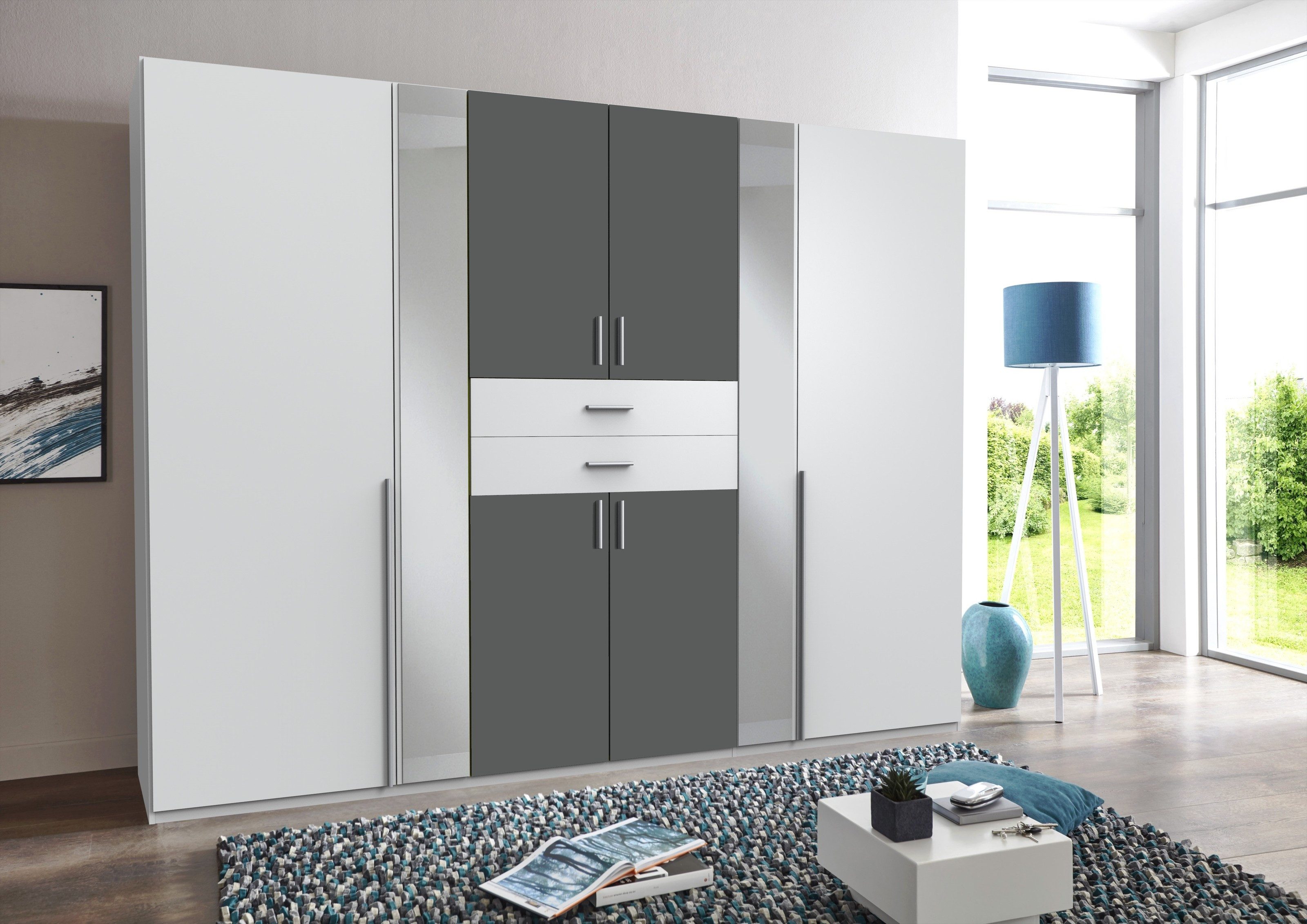 Wimex Kleiderschrank in WEISS + GRAPHIT mit 8 Türen und 4 Einlegeböden (BxHxT: 270x210x58 cm)