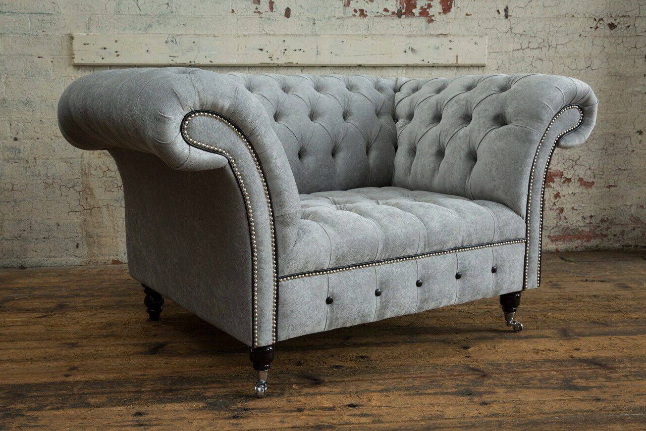 JVmoebel Кресла Chesterfield Grau Polstersessel Lounge Sofa 1,5 Sitzer Club Couch, Made in Europa