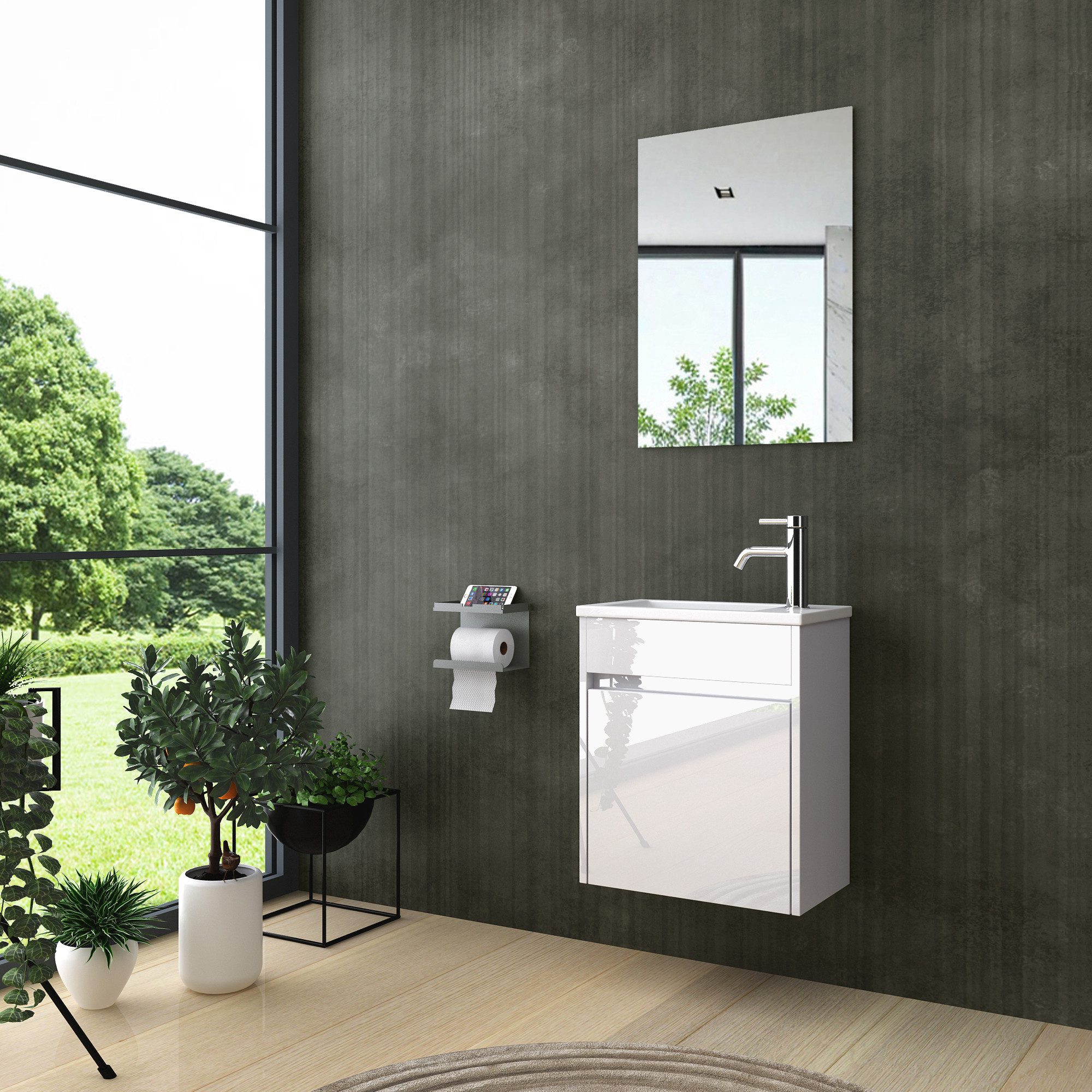 Homeline Badmöbel-Set Zamora Badmöbel-Set Badmöbel set Weiß Hochglanz Badez günstig online kaufen