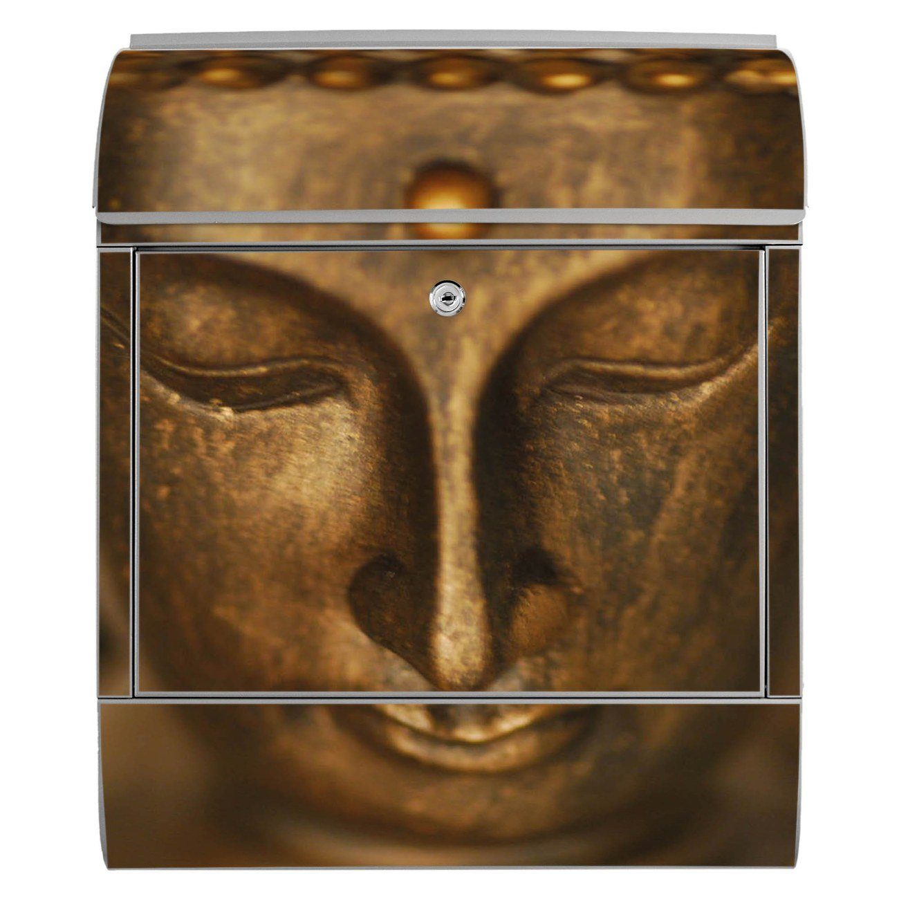 banjado Wandbriefkasten Stahl Buddha Gold x 14cm Zeitungsfach), mit 39 pulverbeschichtet, (Wandbriefkasten 47 silberfarben witterungsbeständig, x