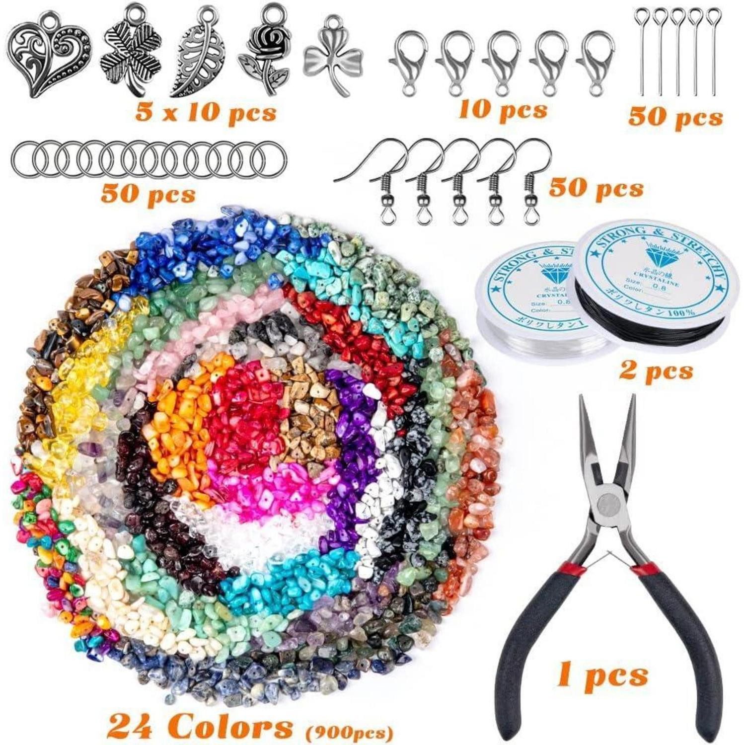 LuxusKollektion Bastelperlen DIY Schmuck Selber Machen Set mit 24 Farben Edelsteinperlen