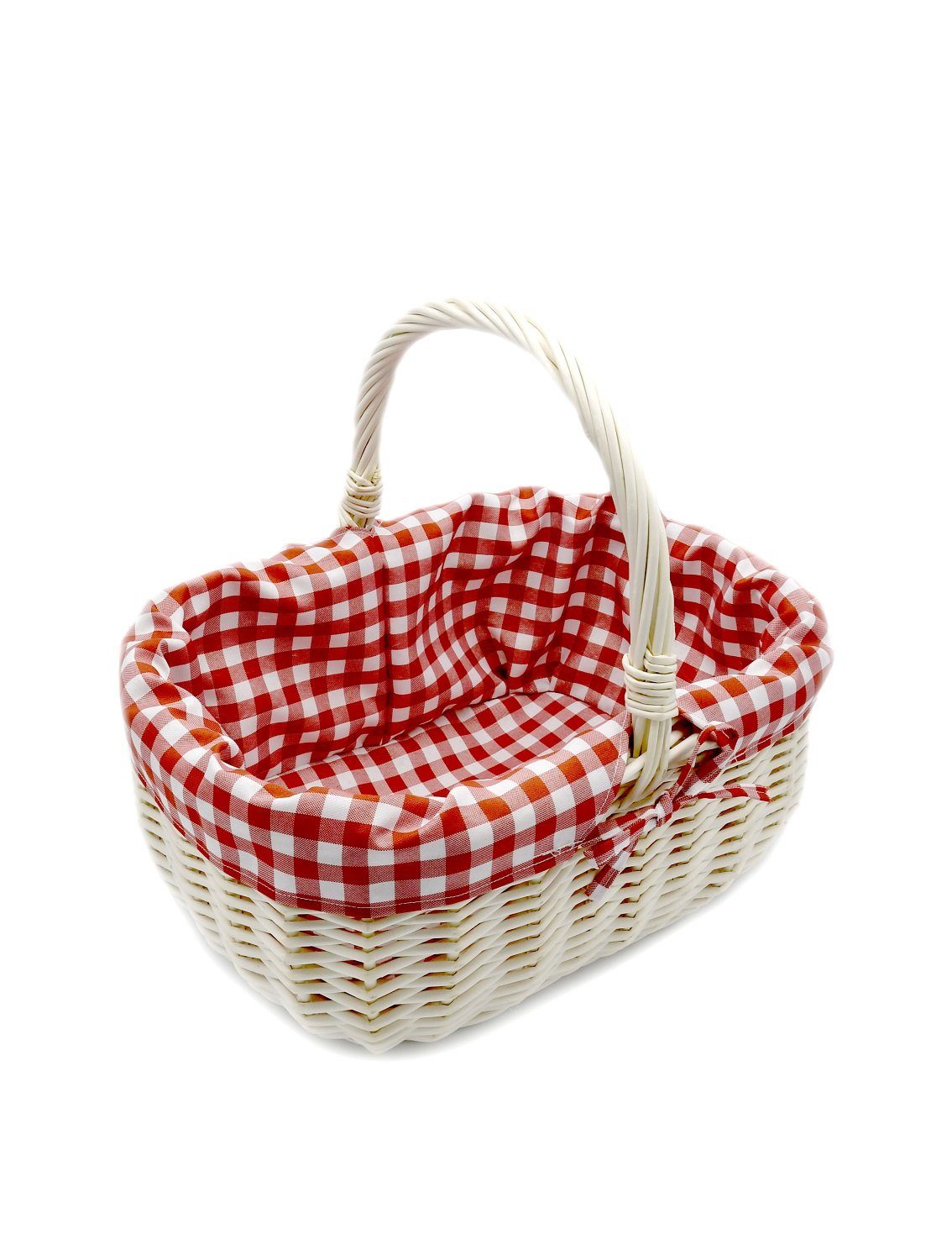 MyBer® Einkaufskorb Korb Weidenkorb Picknickkorb 33/23/13cm (27cm mit Henkel). Handarbeit, Stabiler Tragekorb aus Weide Vollweide weiß mit Stoffeinlage.